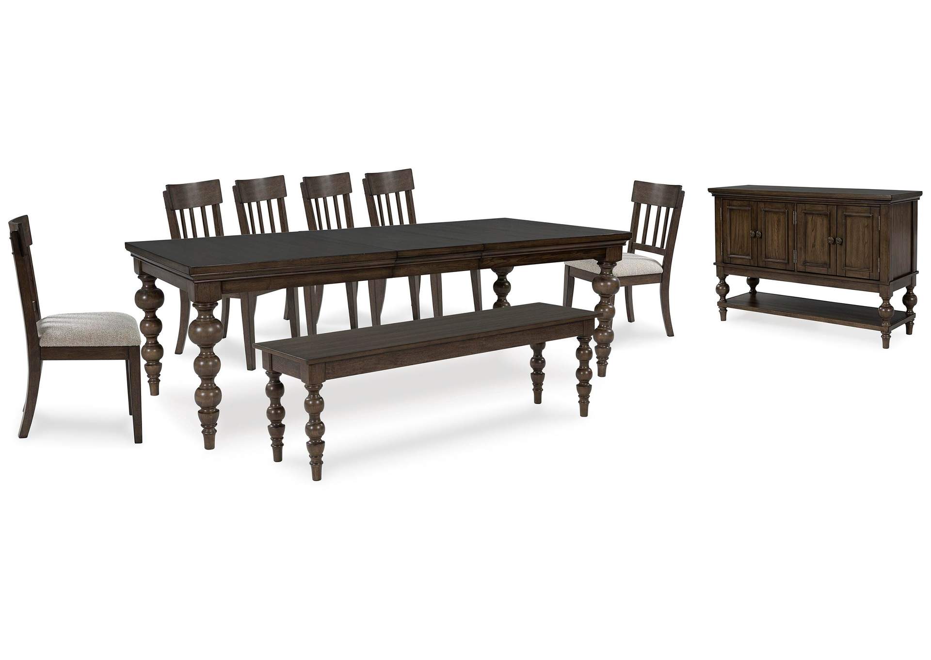 Veramond Extendable Dining Table and 6 Chairs and Bench with Storage image 1
