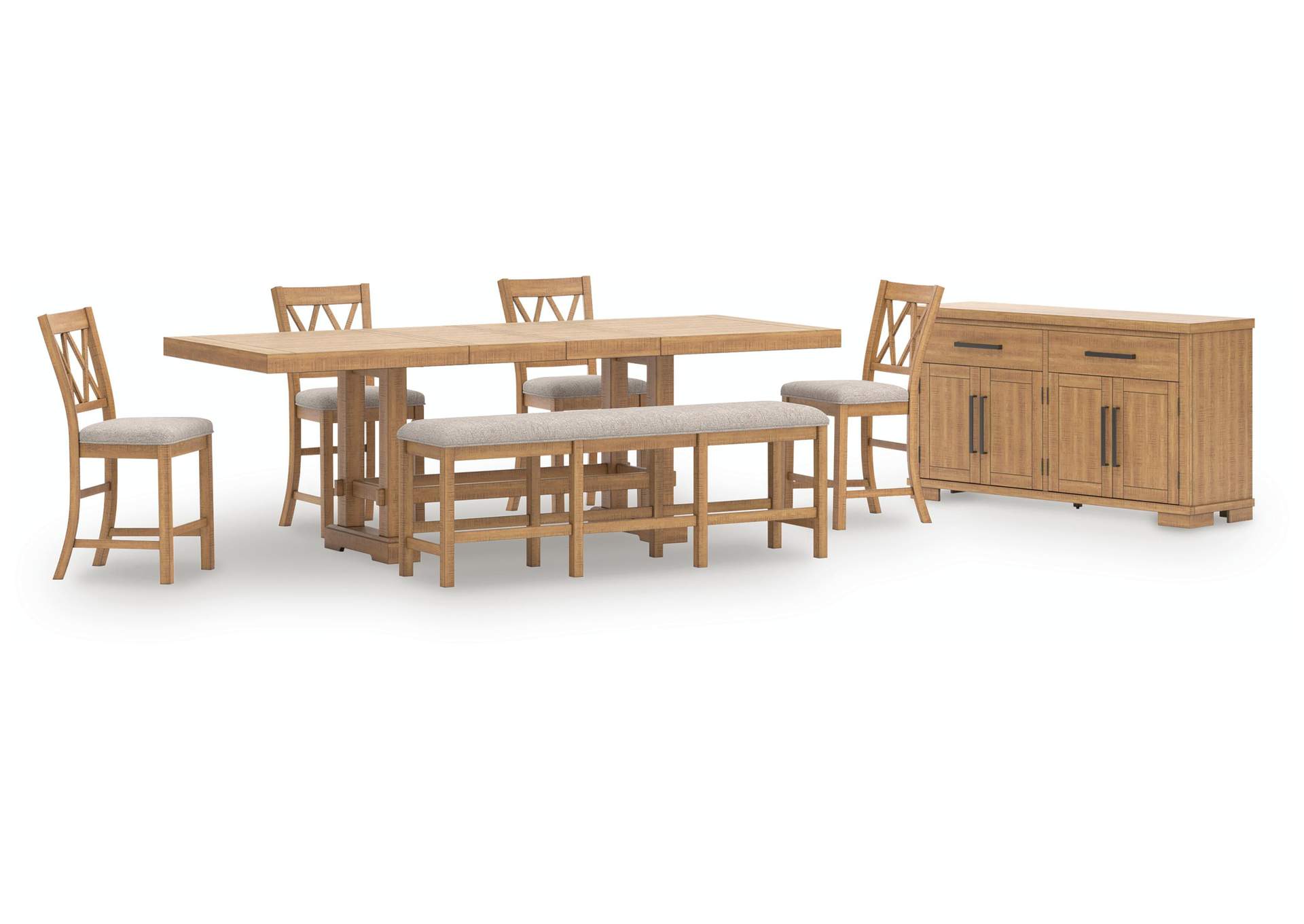 Havonplane Counter Height Extendable Dining Table and 4 Barstools and Bench with Storage image 1