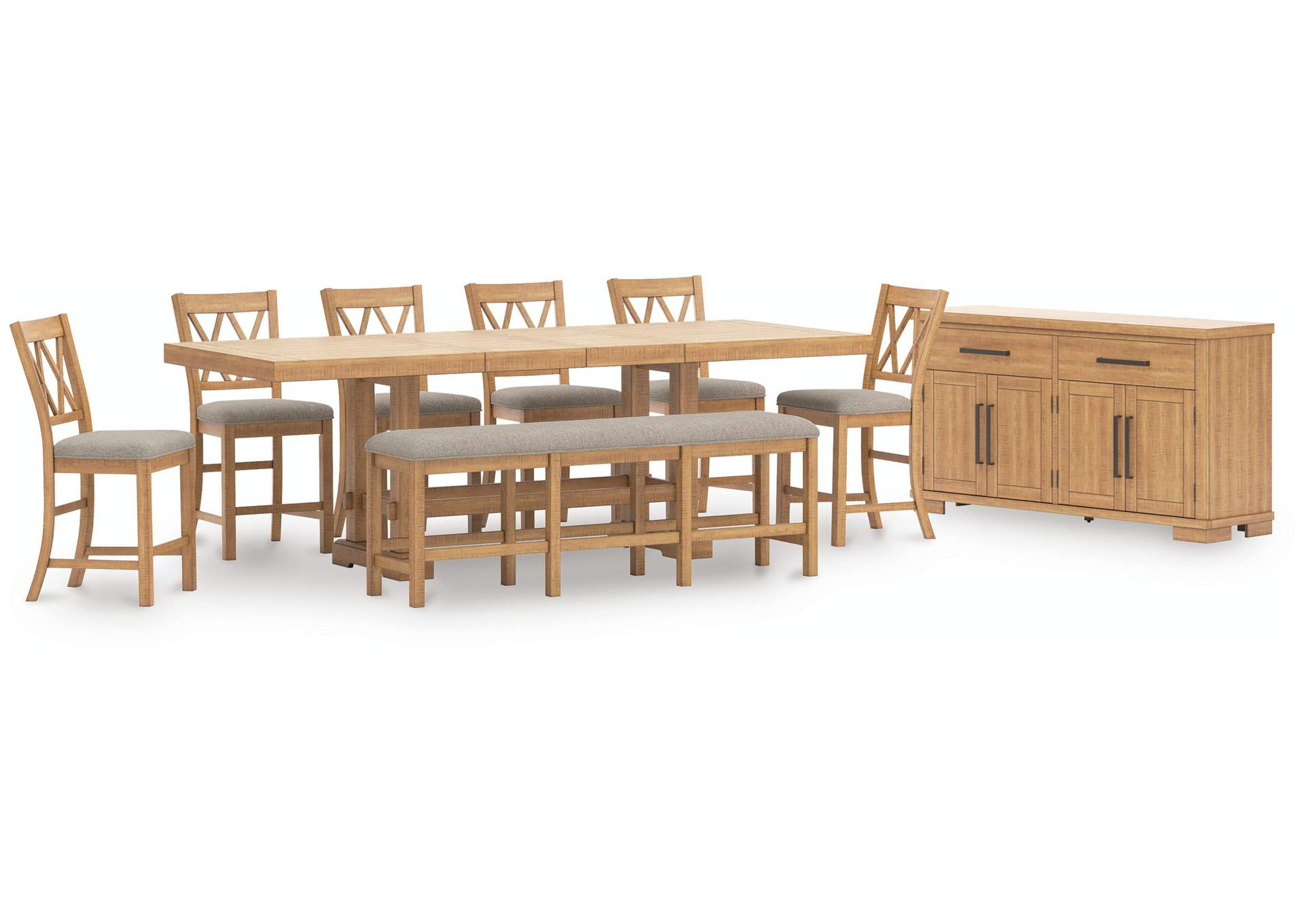Havonplane Counter Height Extendable Dining Table and 6 Barstools and Bench with Storage image 1
