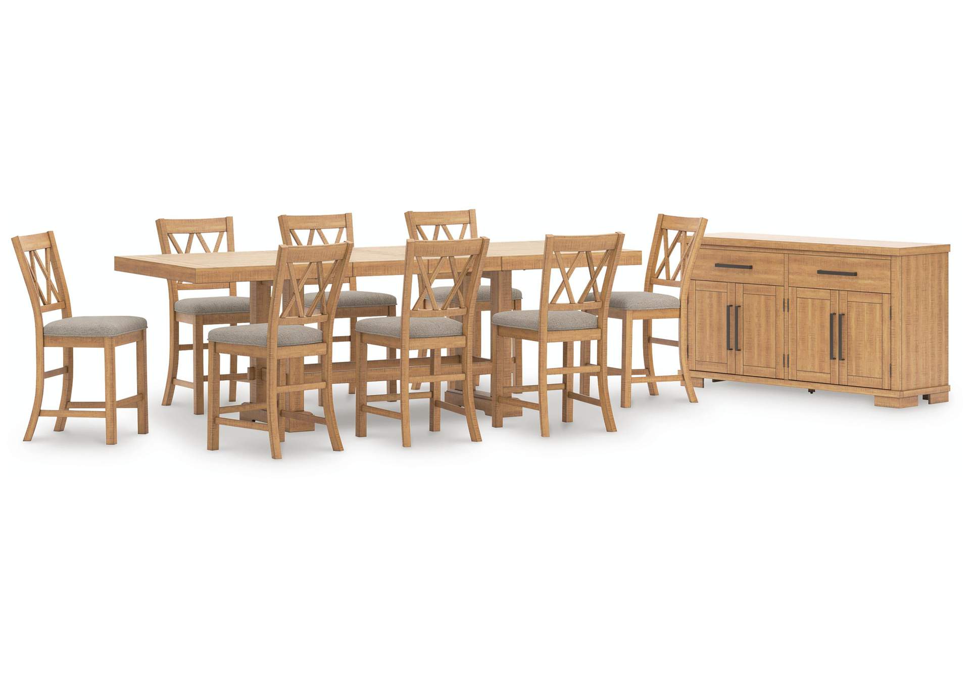 Havonplane Counter Height Extendable Dining Table and 8 Barstools with Storage image 1