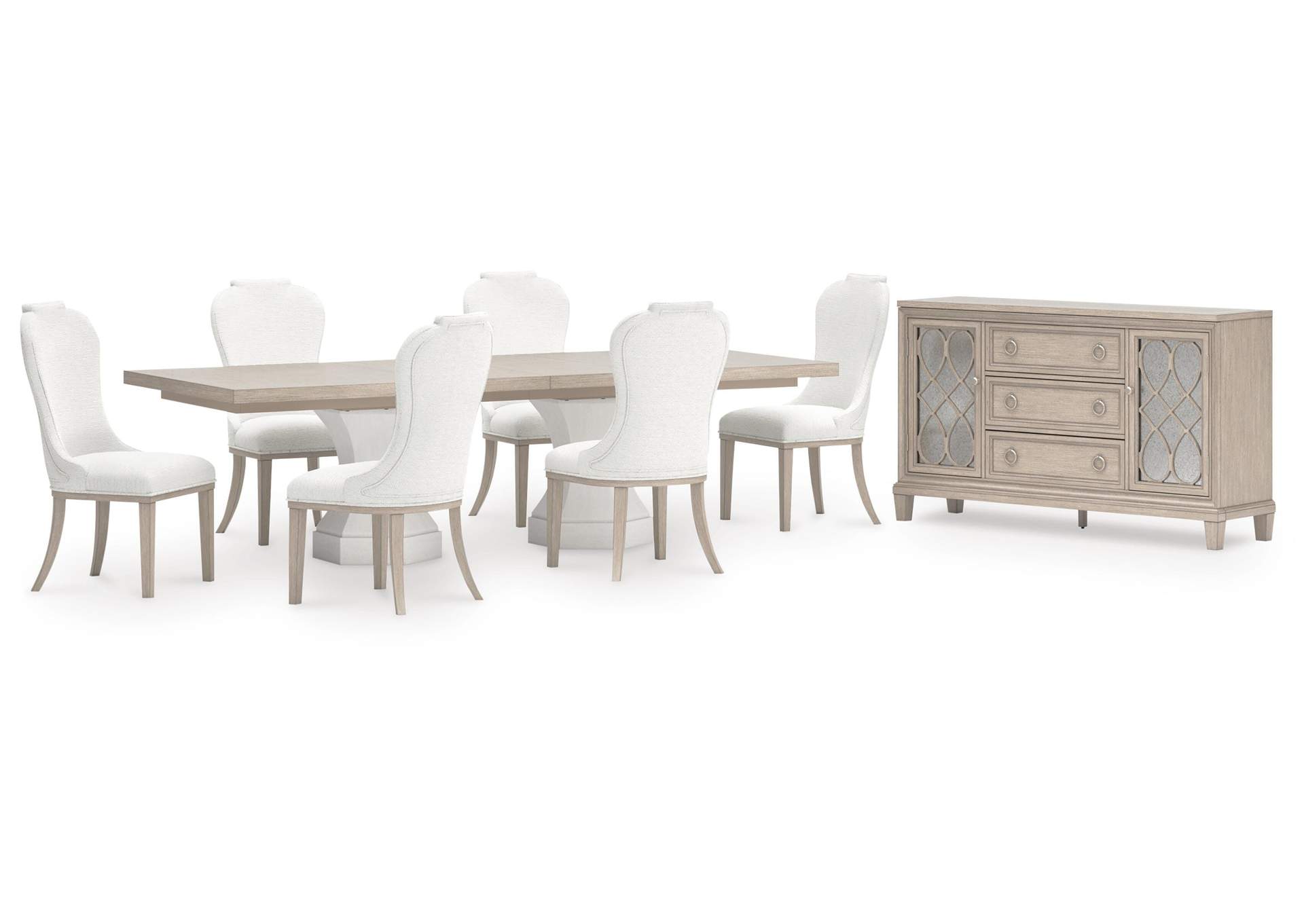 Jorlaina Extendable Dining Table and 6 Chairs with Storage image 1