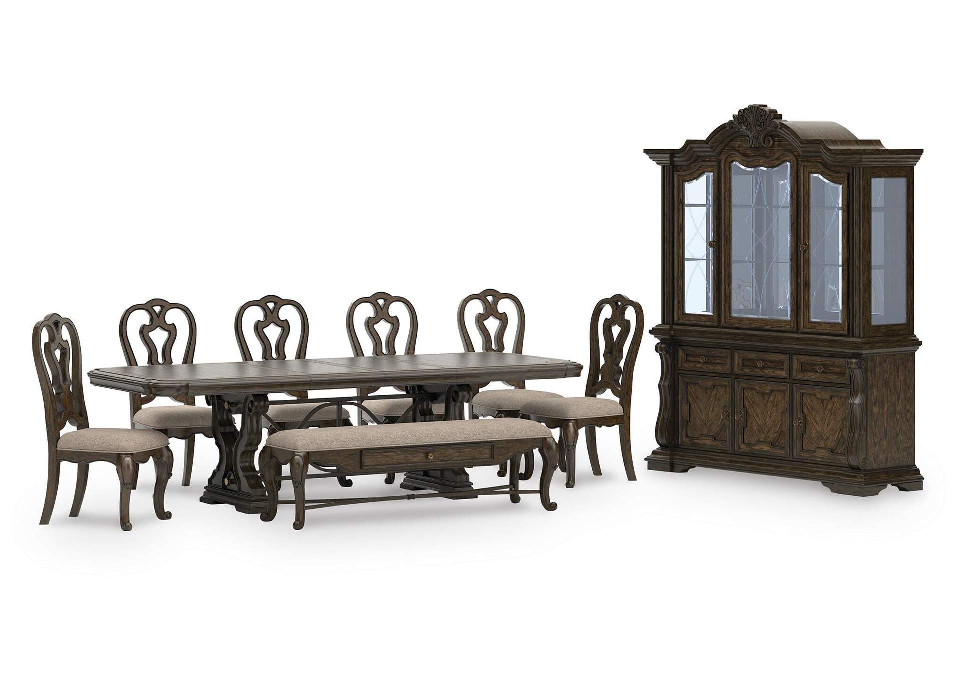 Maylee Extendable Dining Table and 6 Chairs and Bench with Storage image 1