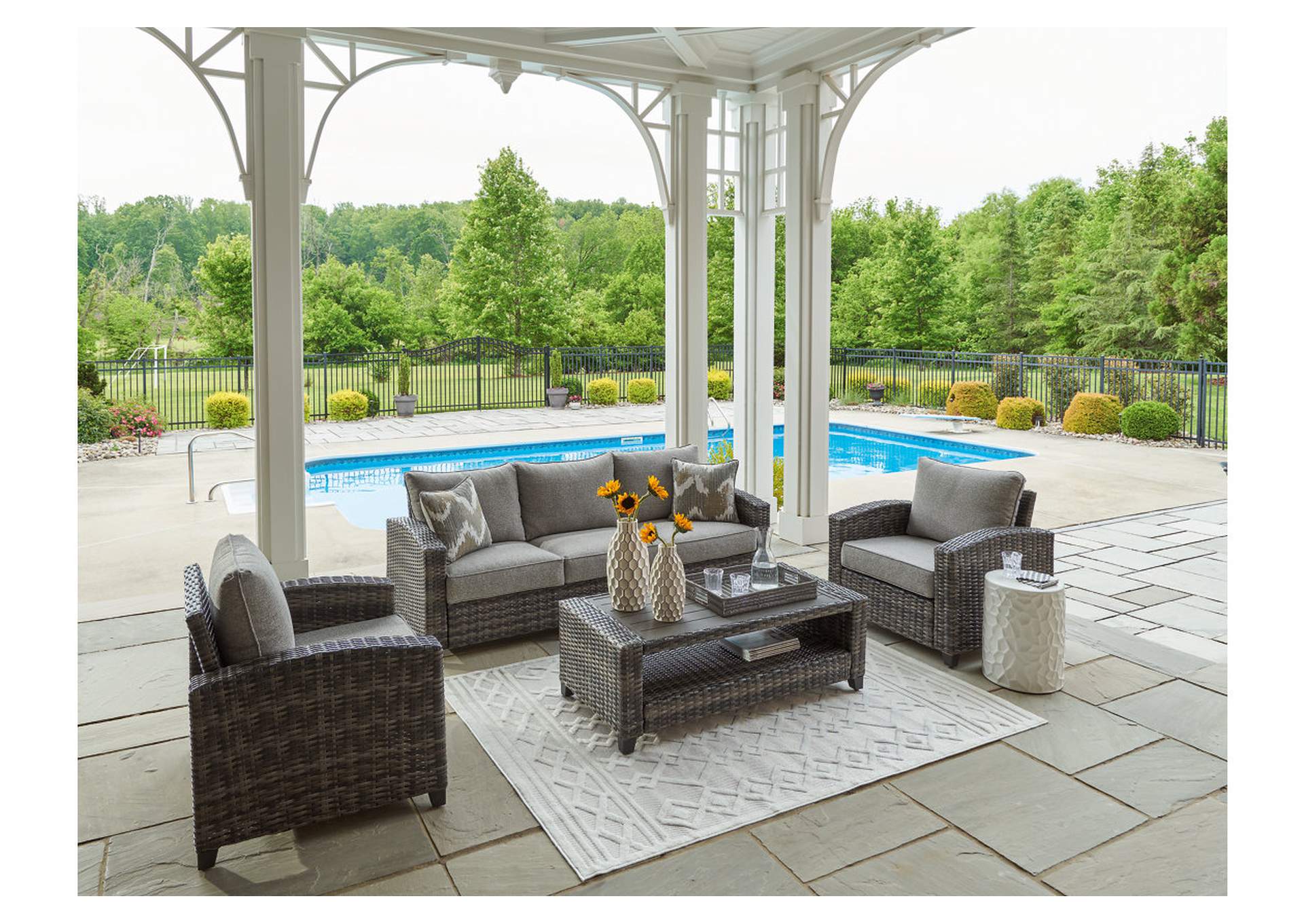 Oasis Court Outdoor Sofa/Chairs/Table Set (Set of 4)