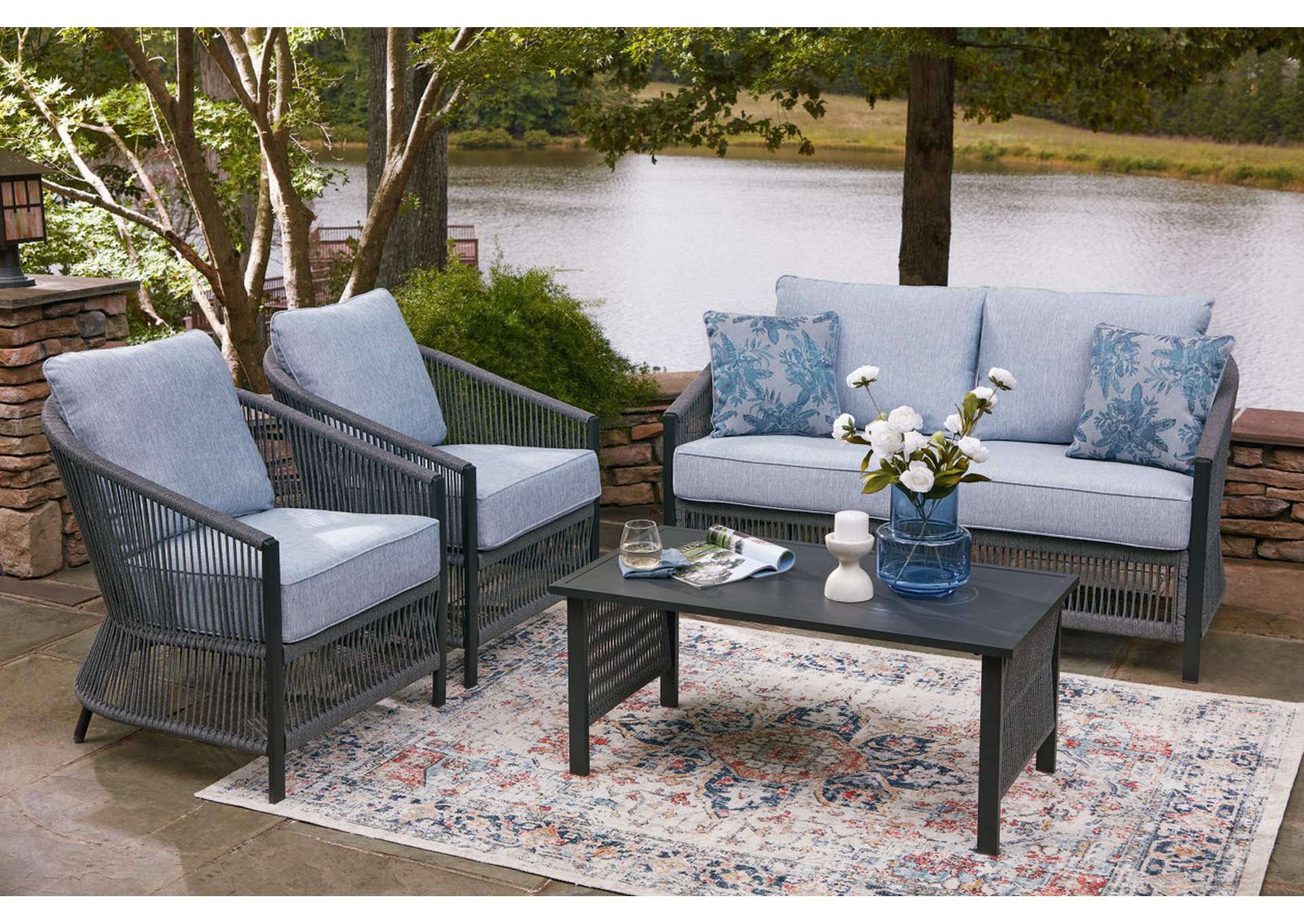 Bridges Beach Outdoor Love/Chairs/Table Set (Set of 4) image 5