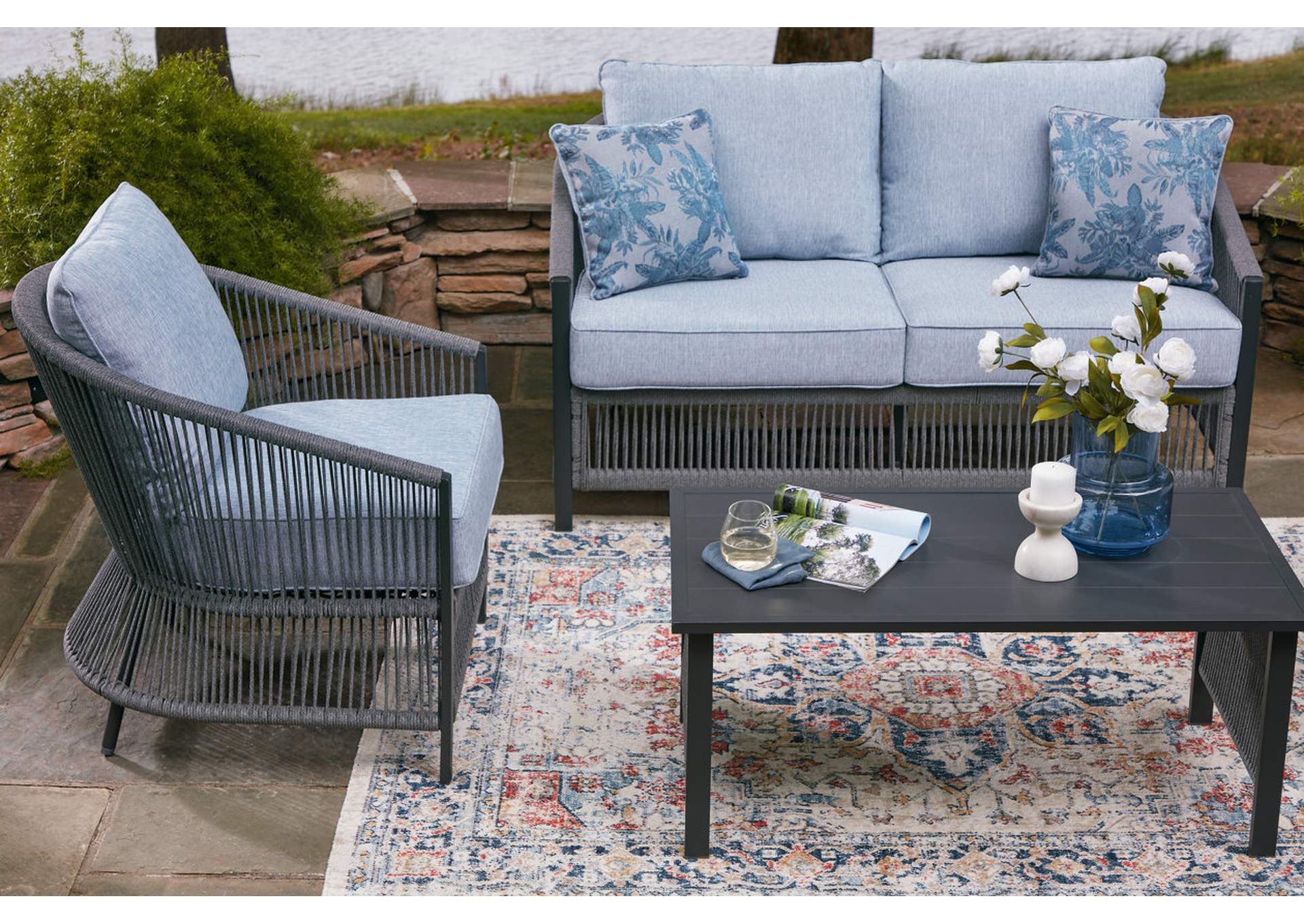 Bridges Beach Outdoor Love/Chairs/Table Set (Set of 4) image 8