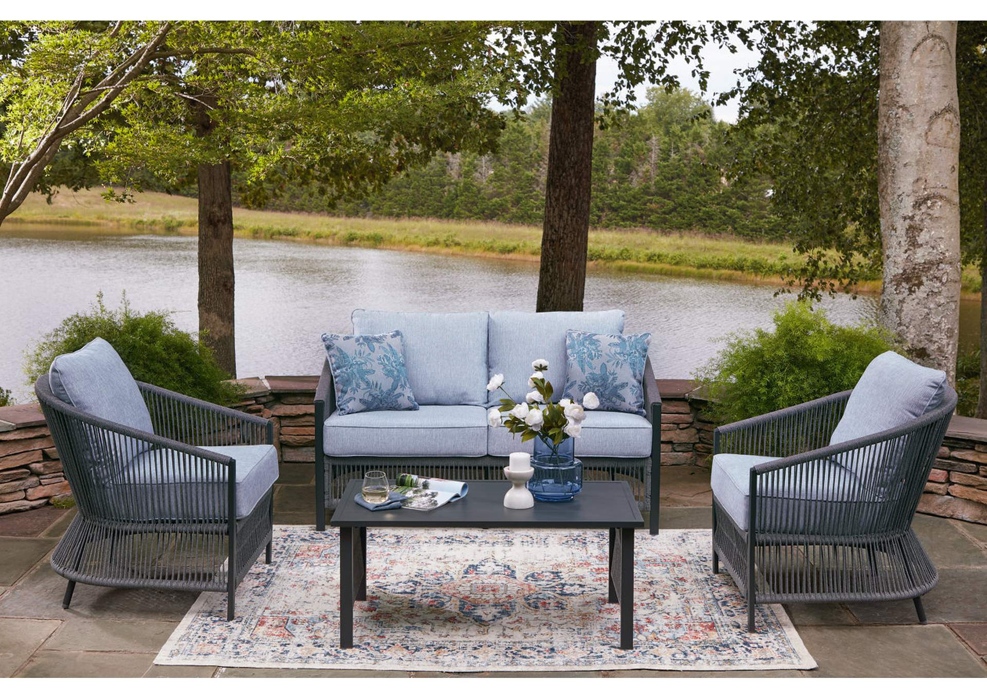 Bridges Beach Outdoor Love/Chairs/Table Set (Set of 4) image 3