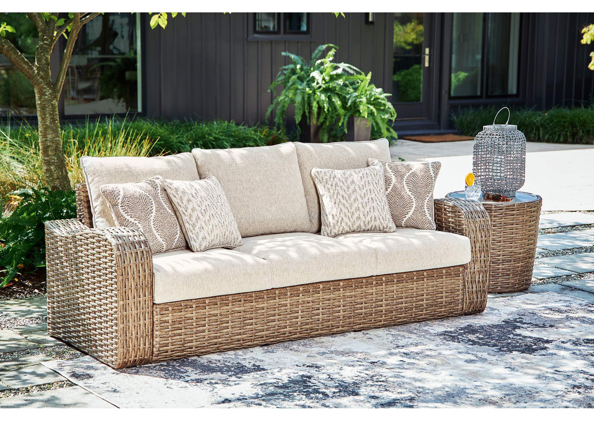 Sandy Bloom Outdoor Sofa and Loveseat with Lounge Chair and Ottoman
