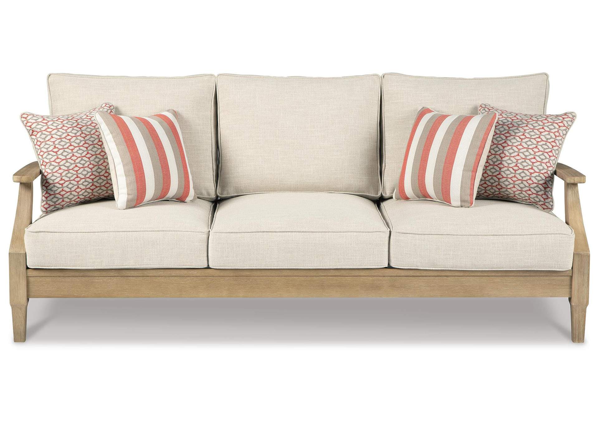 Sedia Da Esterno Imbottita Signature Design By Ashley - Clare View, Telaio In Eucalipto, Colore Beige, Cuscino Incluso. Design A Doghe, Per Patio E Giardino.