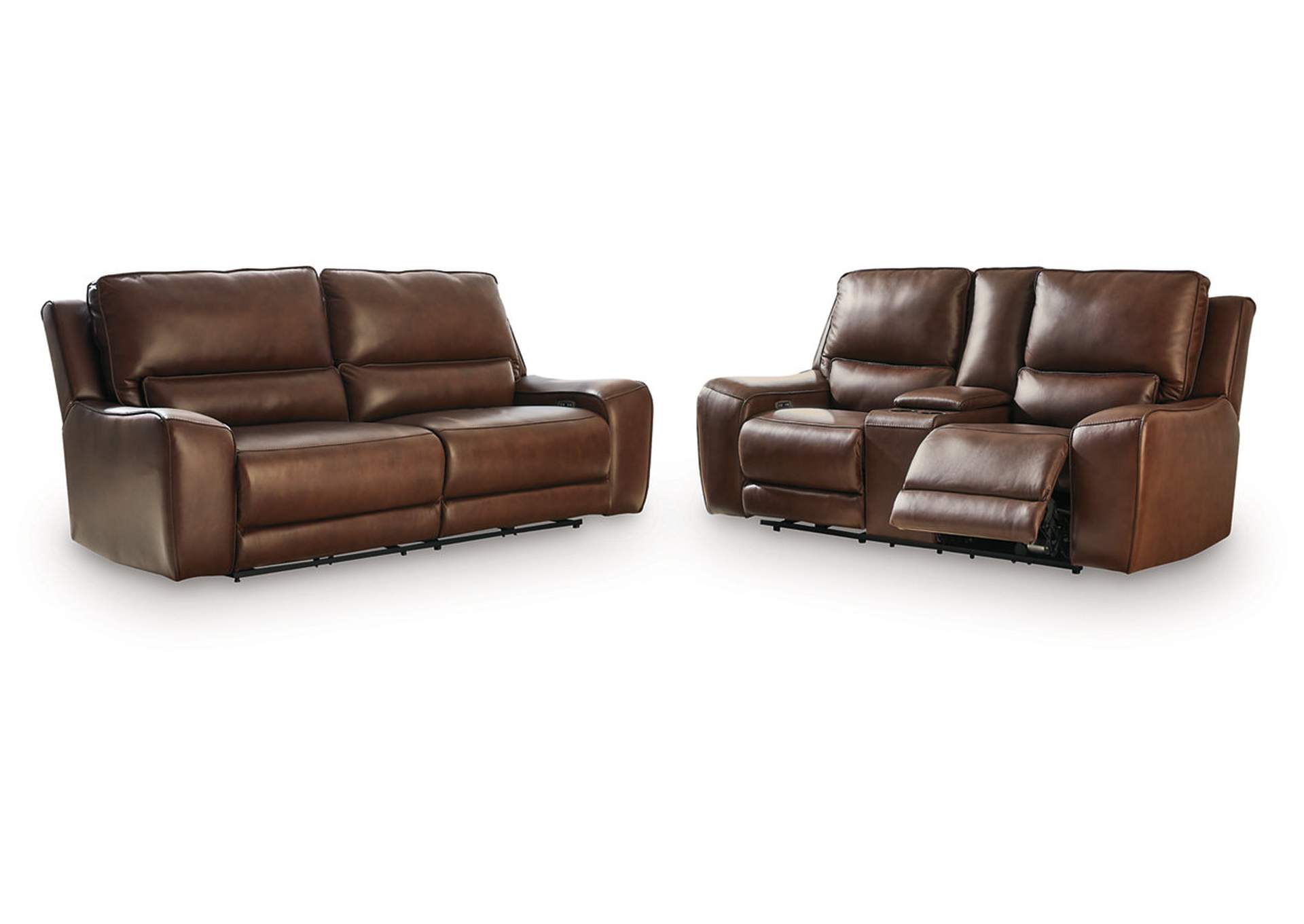 Silverbrooke Dual Power Leather Reclining Sofa and Loveseat image 1