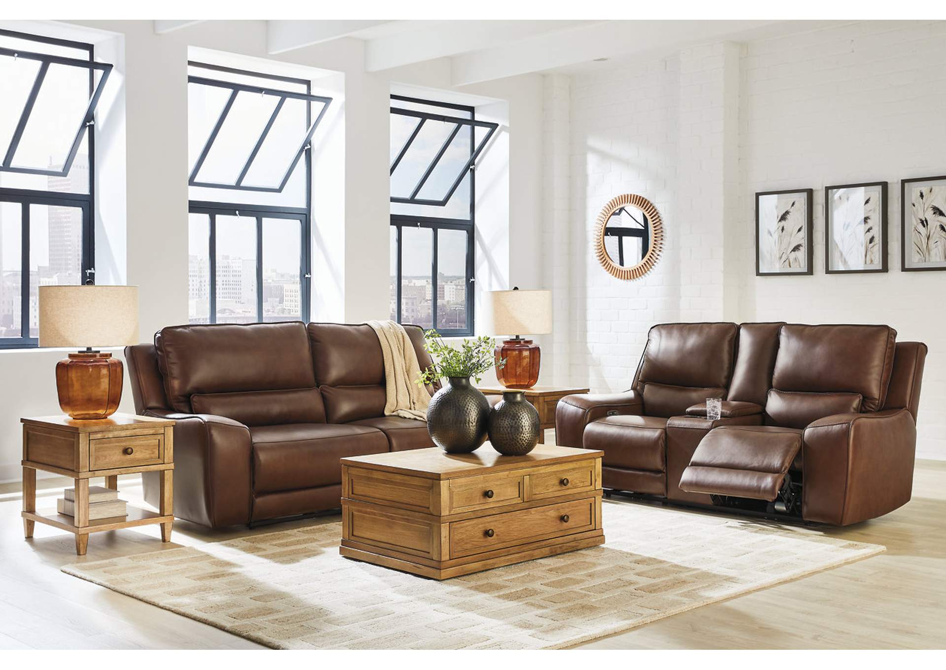 Silverbrooke Dual Power Leather Reclining Sofa and Loveseat image 3
