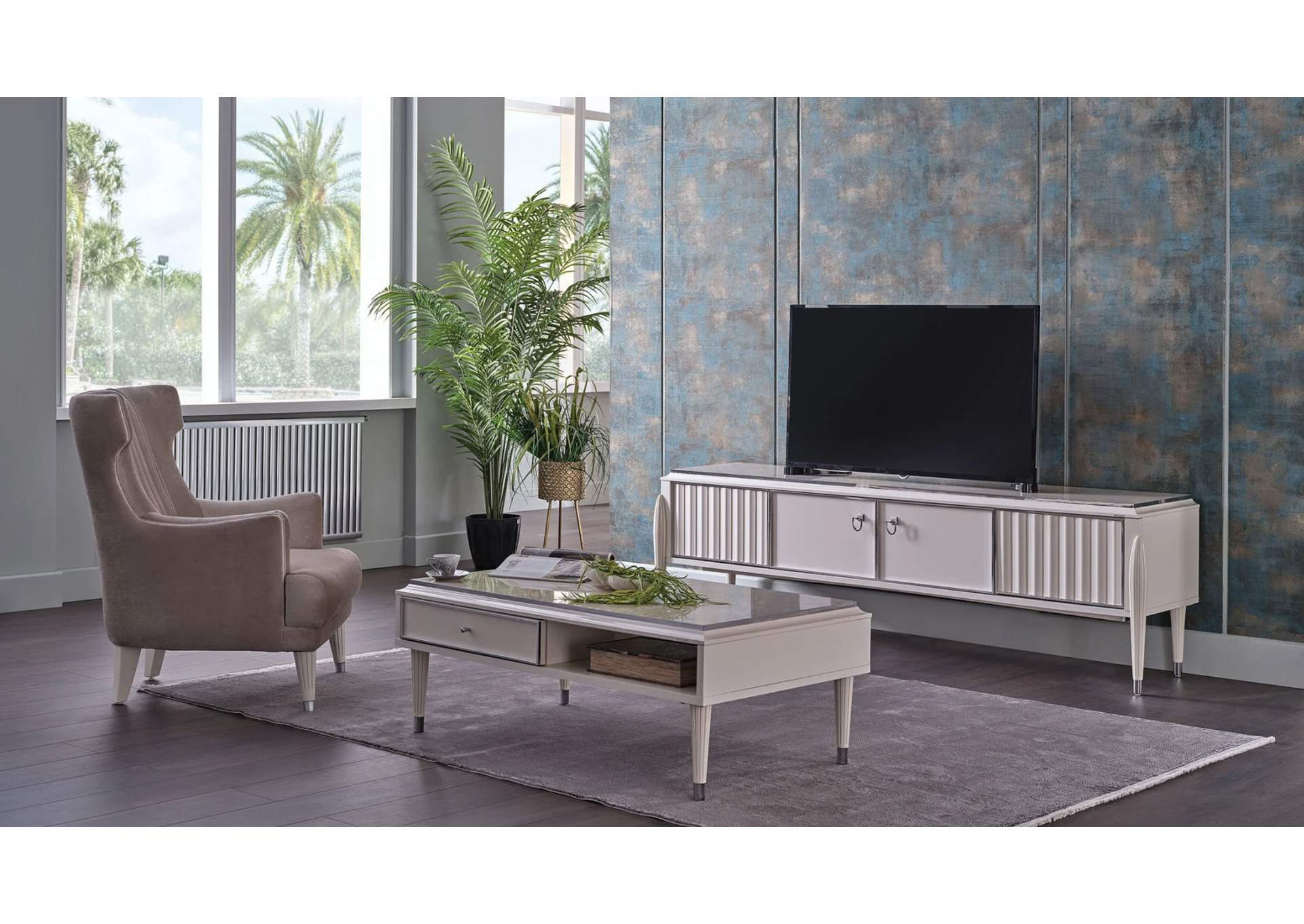 GRAVITA TV STAND IVORY LEG image 1