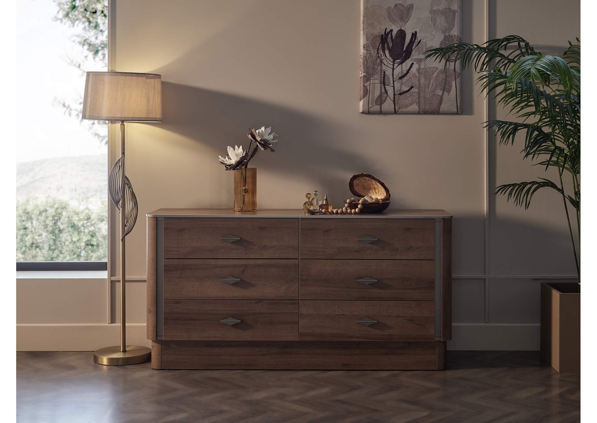 MIRANTE 6 DRAWER DRESSER - WALNUT image 1