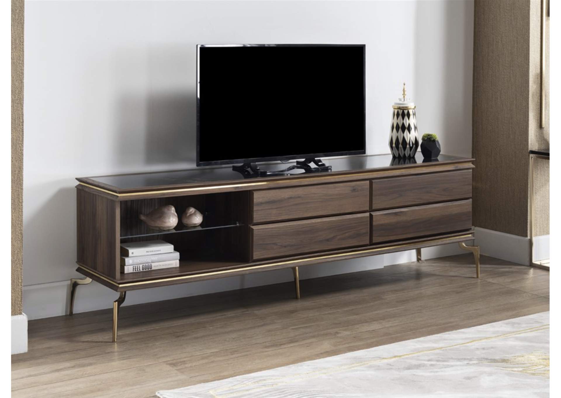 MONTEGO TV STAND - MONTEGO WALNUT CAR MARB - 6 PIECES image 1