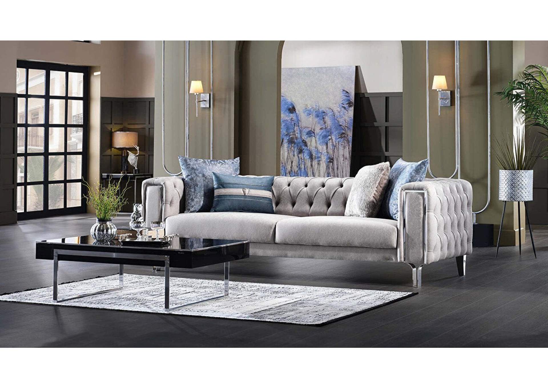 MONTEGO 3 SEAT SLEEPER CHROME LEG - LIGHT GRAY - 2 PIECES image 1