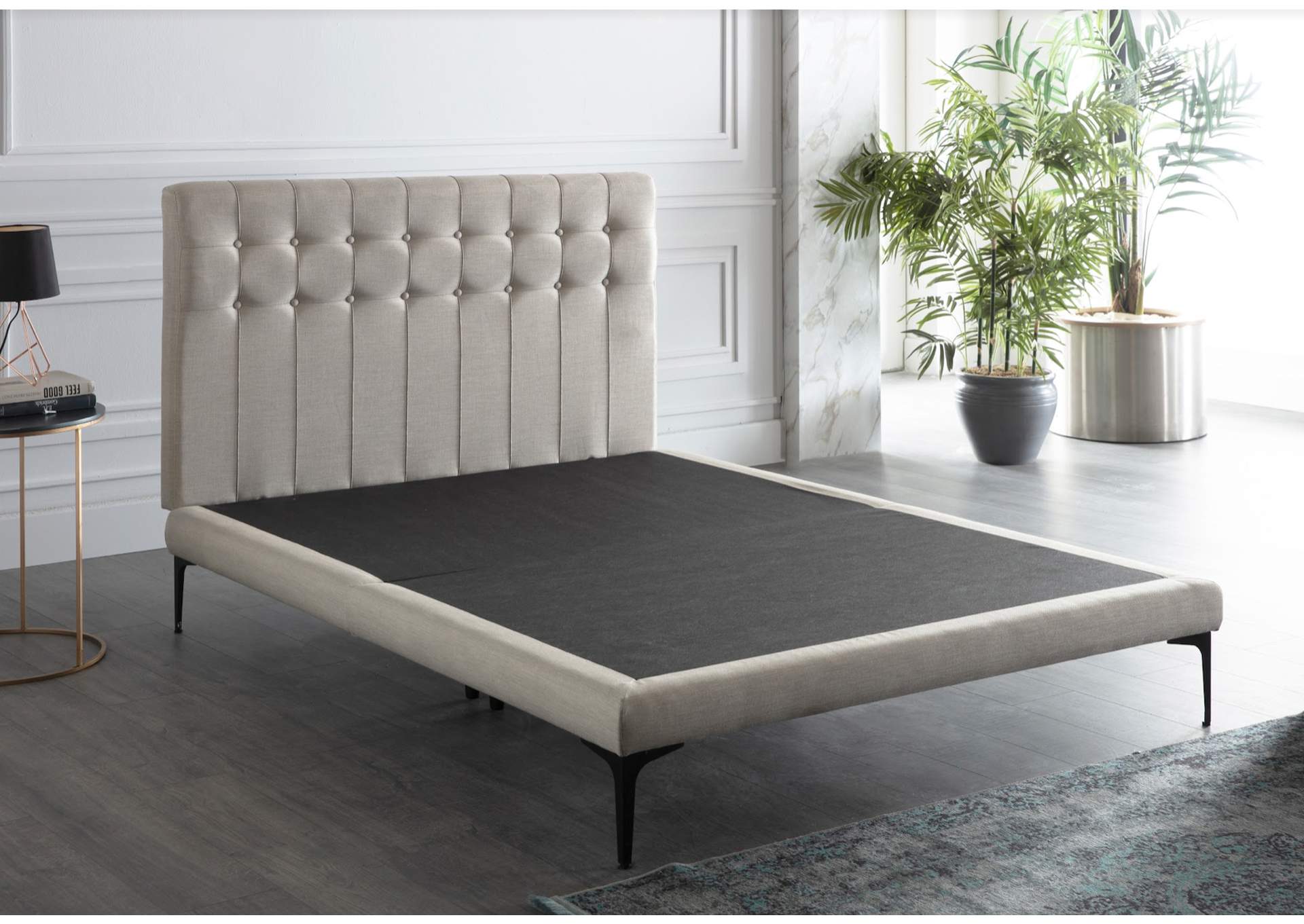 STRATTON TWIN FOUNDATION AND HEADBOARD - BELL BASIC CREAM - 1 PIECE image 1