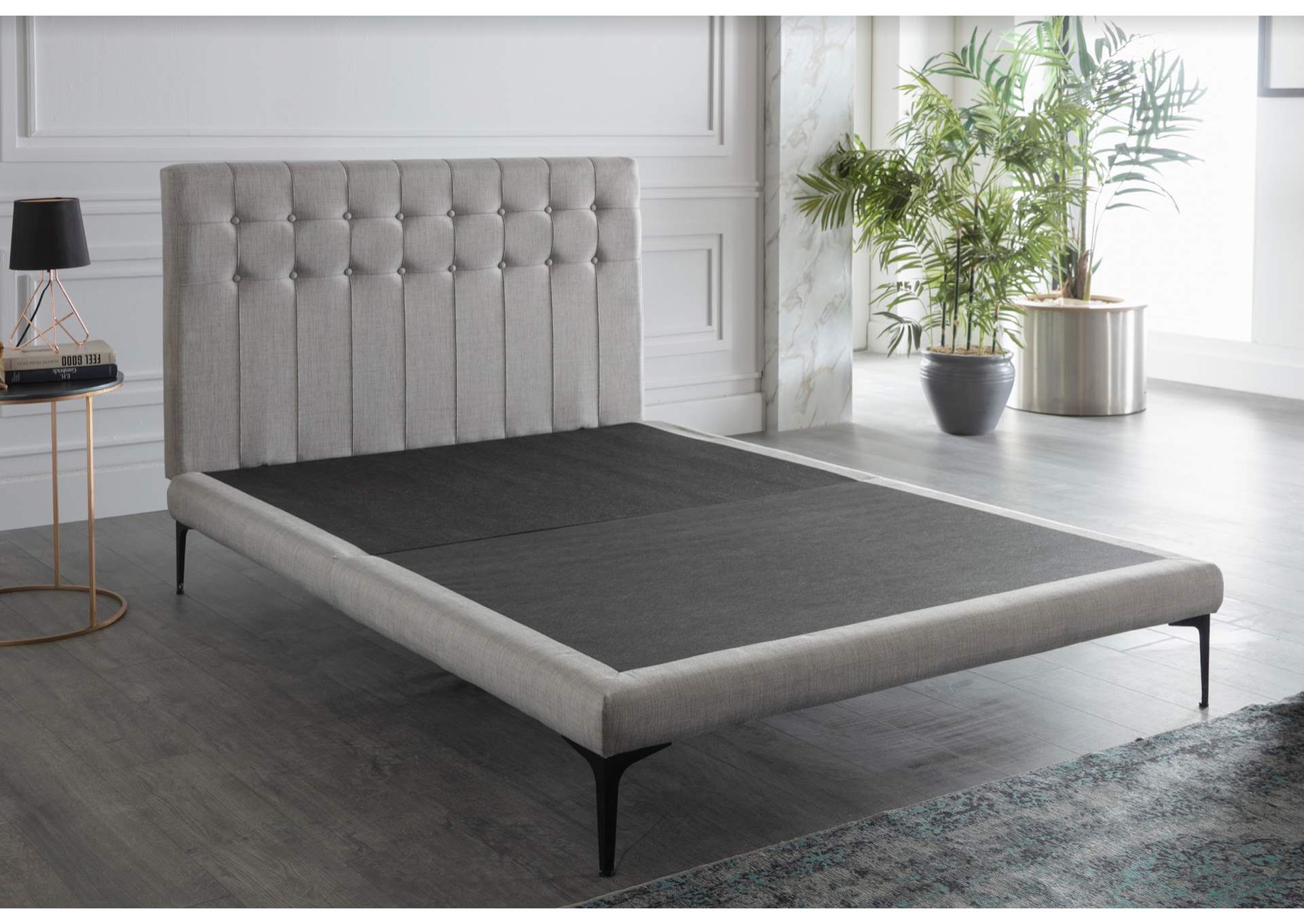 STRATTON TWIN FOUNDATION AND HEADBOARD - BELL BASIC LIGHT GREY - 1 PIECE image 1