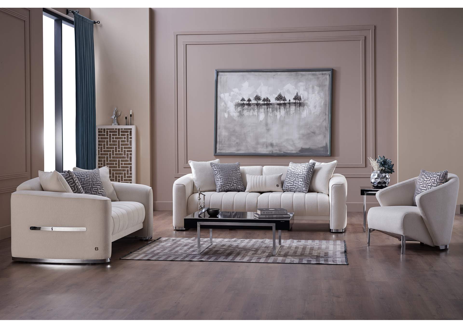 VENICE S LOVE SEAT CHROME LEG - MERIT CREAM image 3