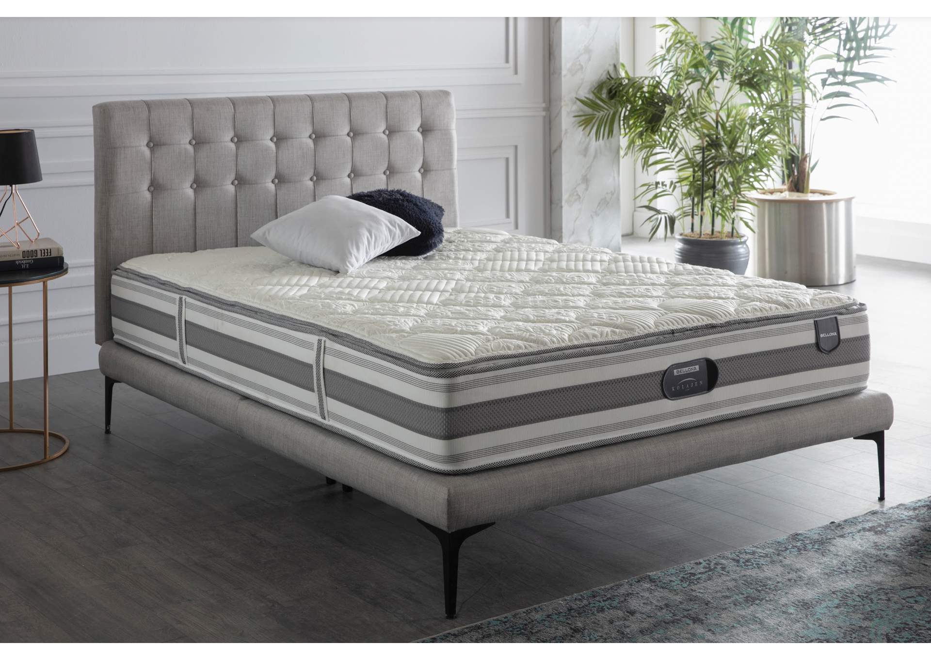 STRATTON KING FOUNDATION AND HEADBOARD - BELL BASIC LIGHT GREY - 1 PIECE image 1