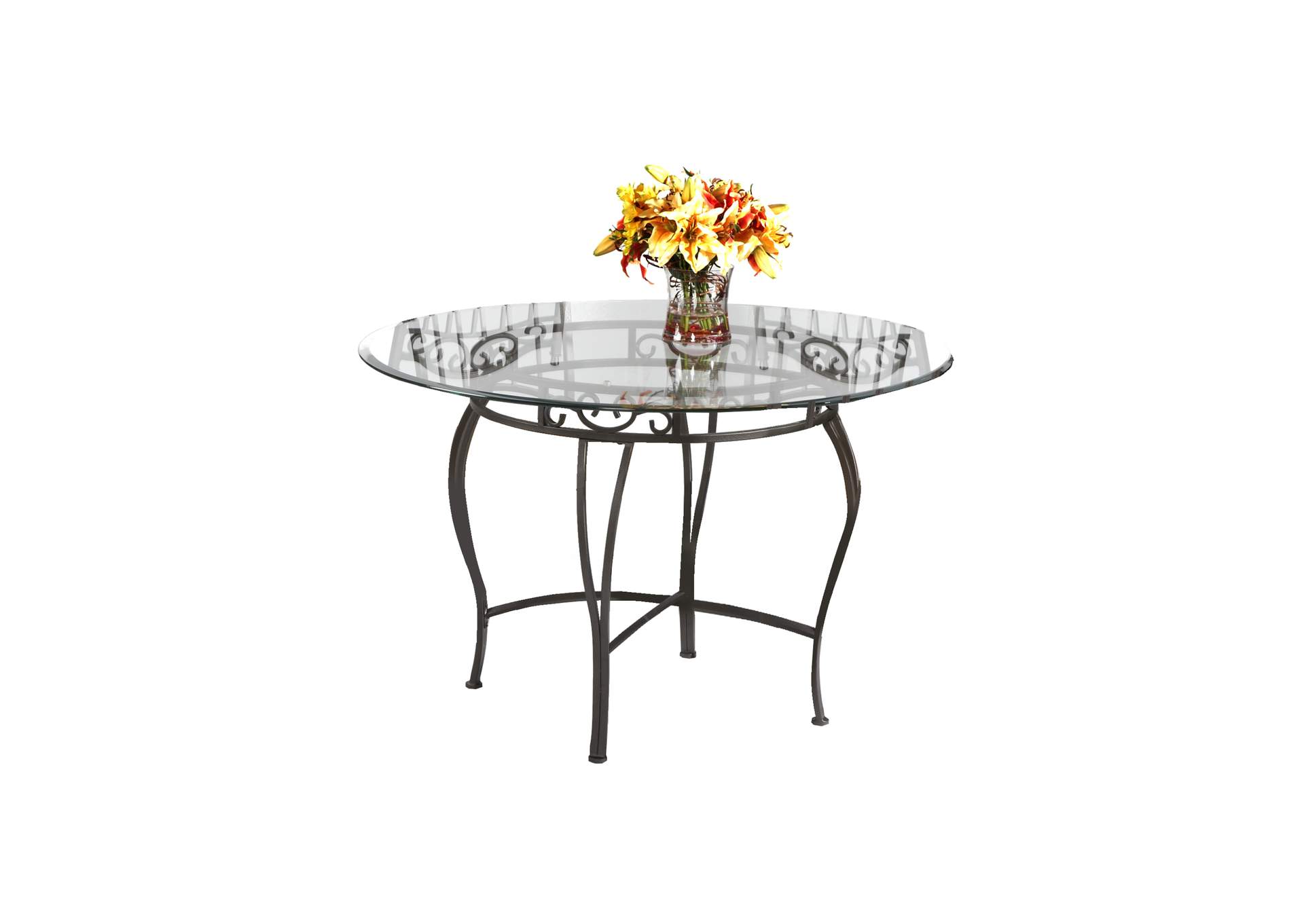 Transitional Style Dining Set With Wrought Iron Glass Table & Chairs image 4