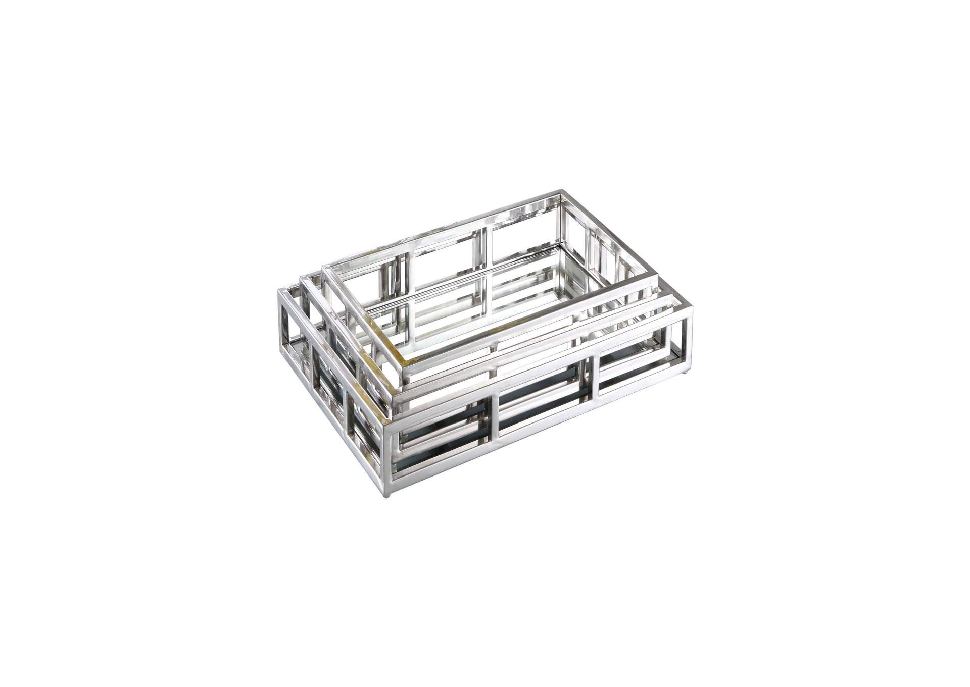 Rectangular Stainless Steel Mirrored Nesting Trays image 3