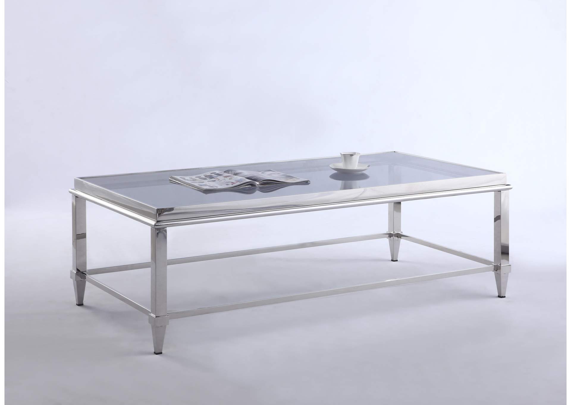 Contemporary Rectangular Cocktail Table With Glass Top & Gray Trim image 4
