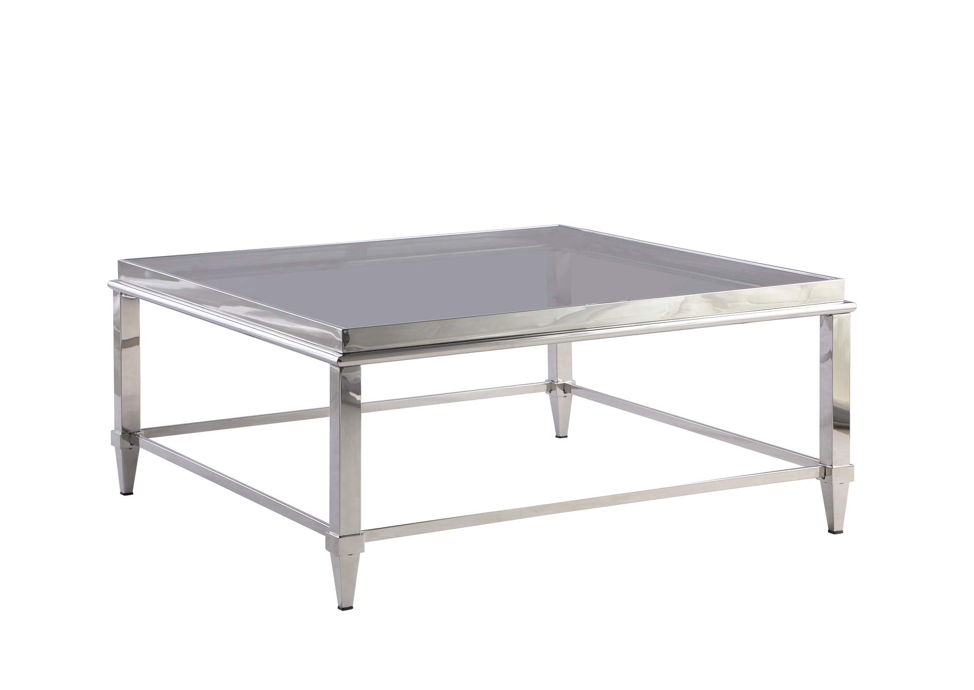 Contemporary Square Cocktail Table With Glass Top & Gray Trim image 1
