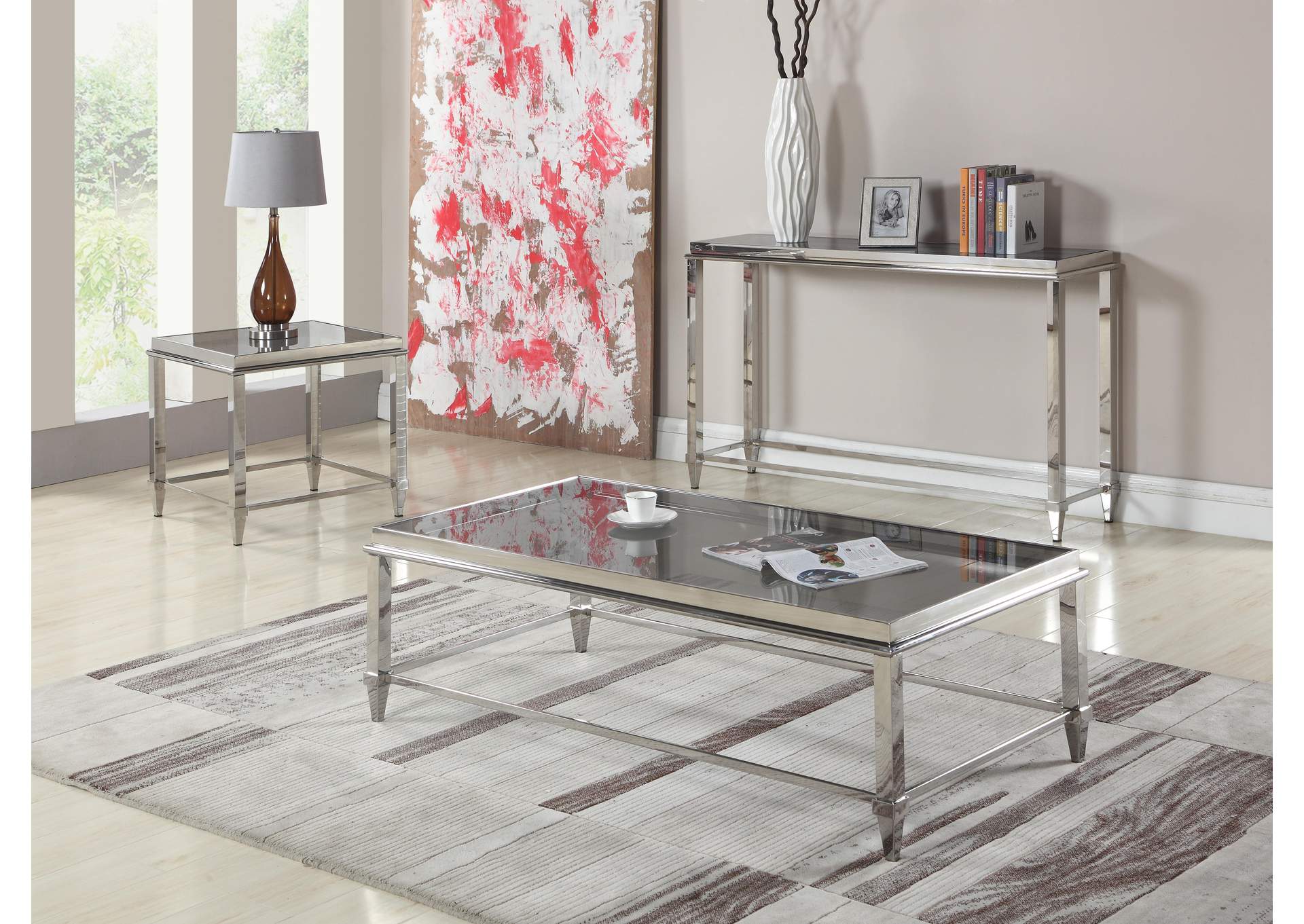 Contemporary Square Cocktail Table With Glass Top & Gray Trim image 4