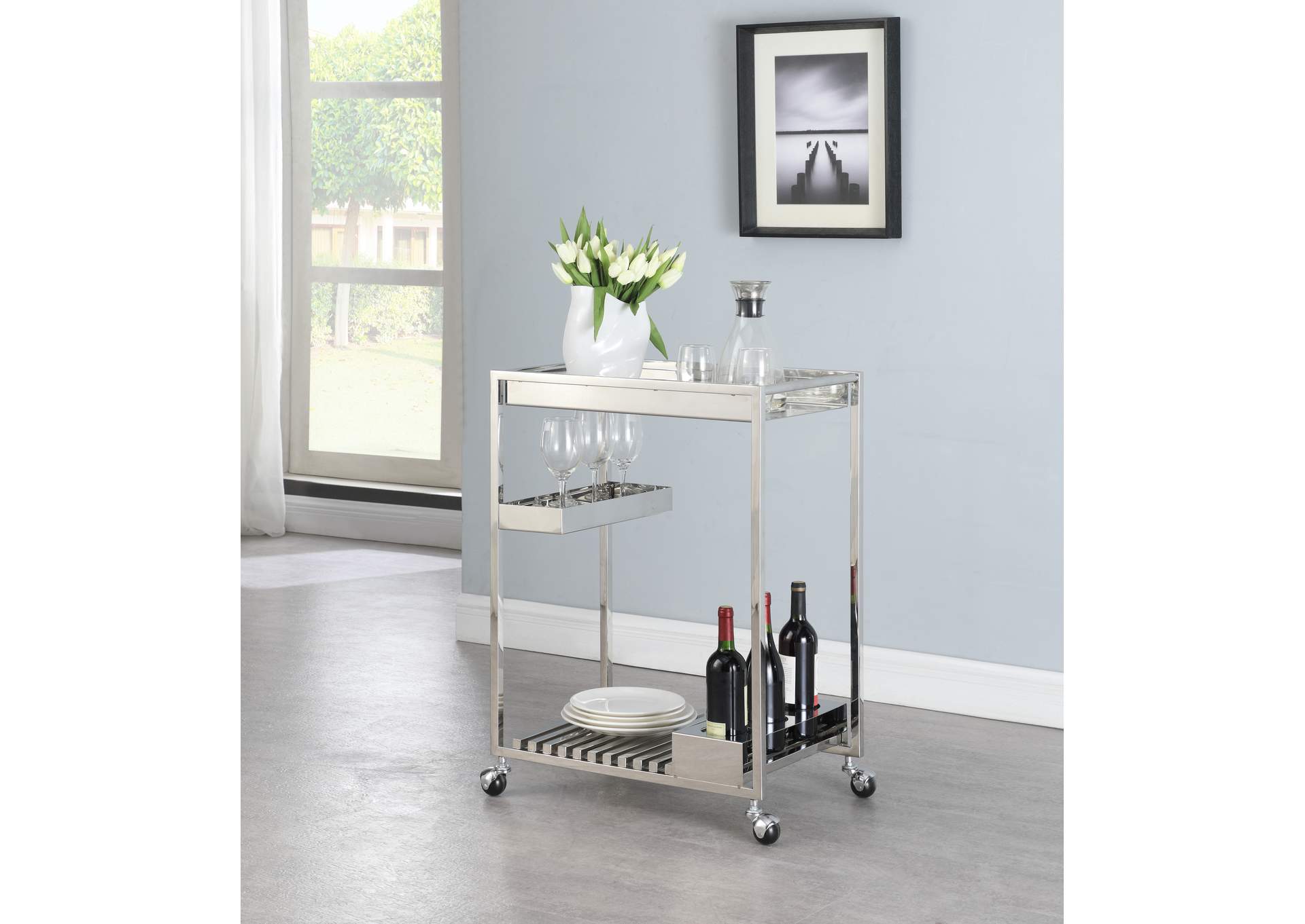 Contemporary Stainless Steel Tea Cart image 1