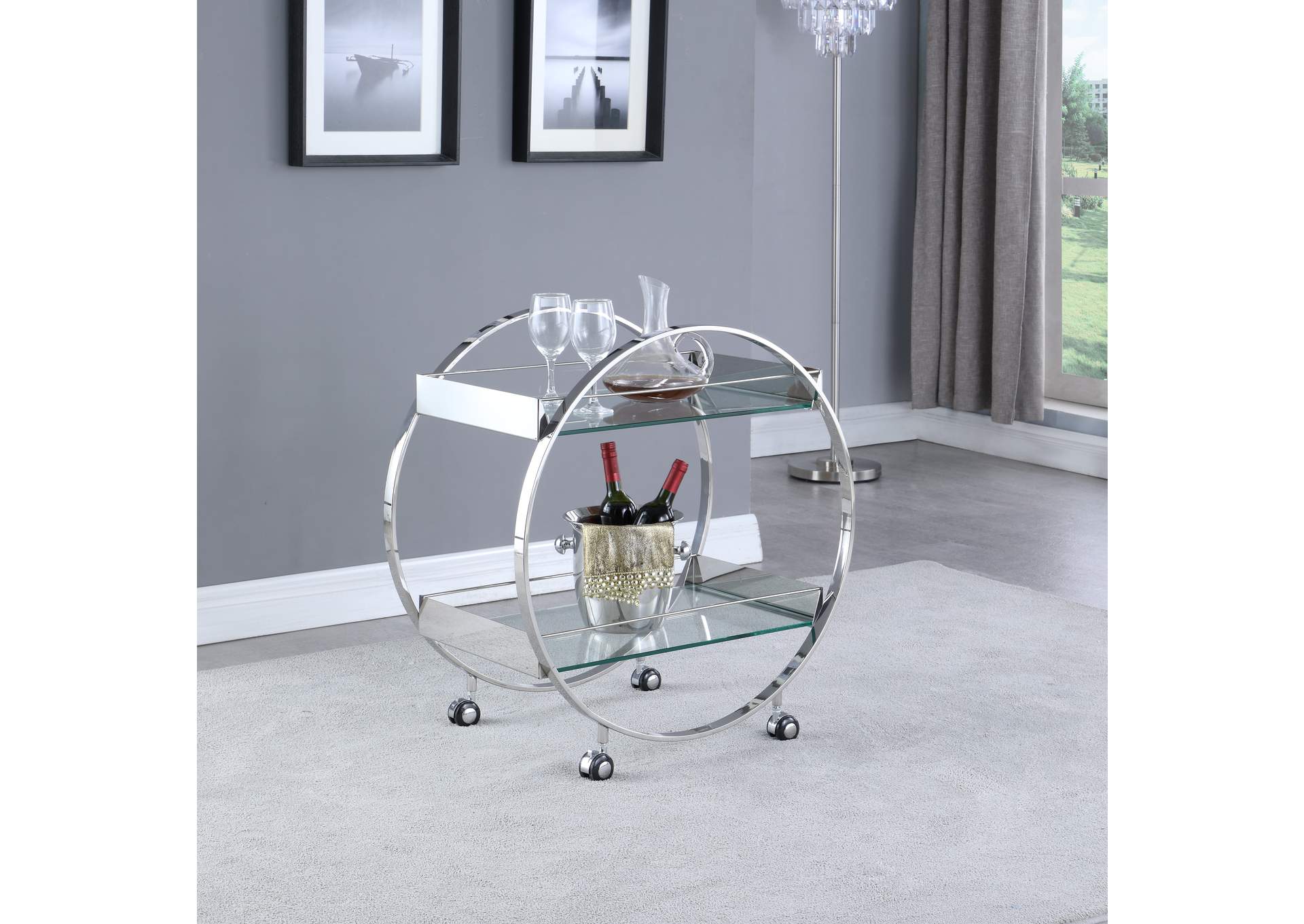Contemporary Circular Tea Cart With Glass Shelves image 1