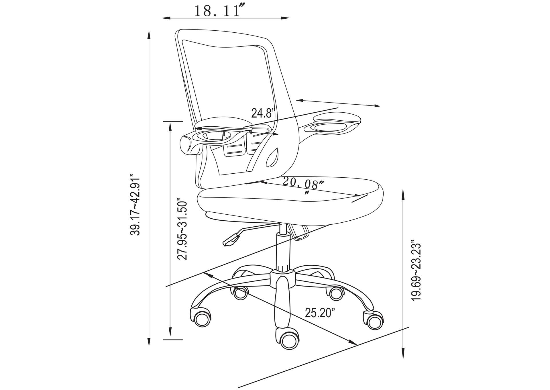 Modern Height Adjustable Computer Chair With Padded Arms image 11