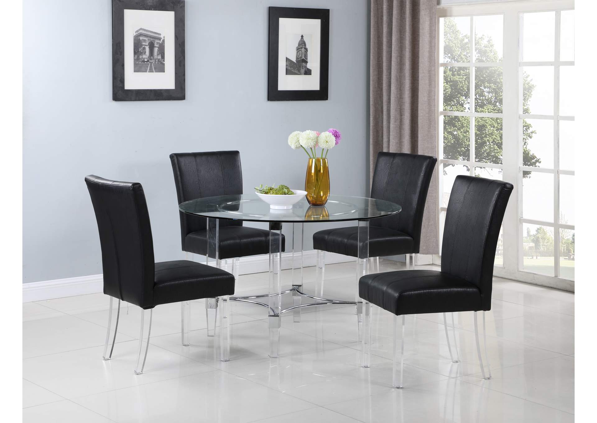 Contemporary Dining Set With Round Glass Dining Table & Parson Chairs image 1