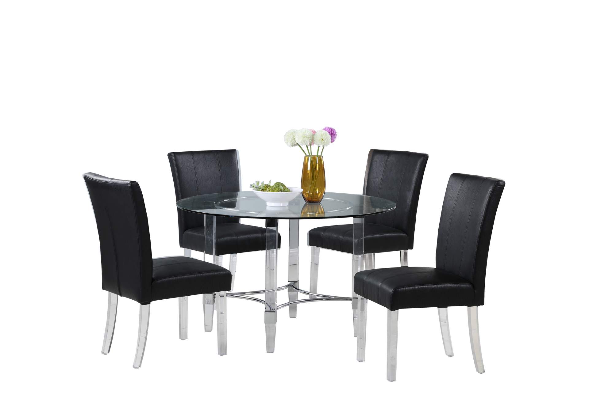 Contemporary Dining Set With Round Glass Dining Table & Parson Chairs image 3