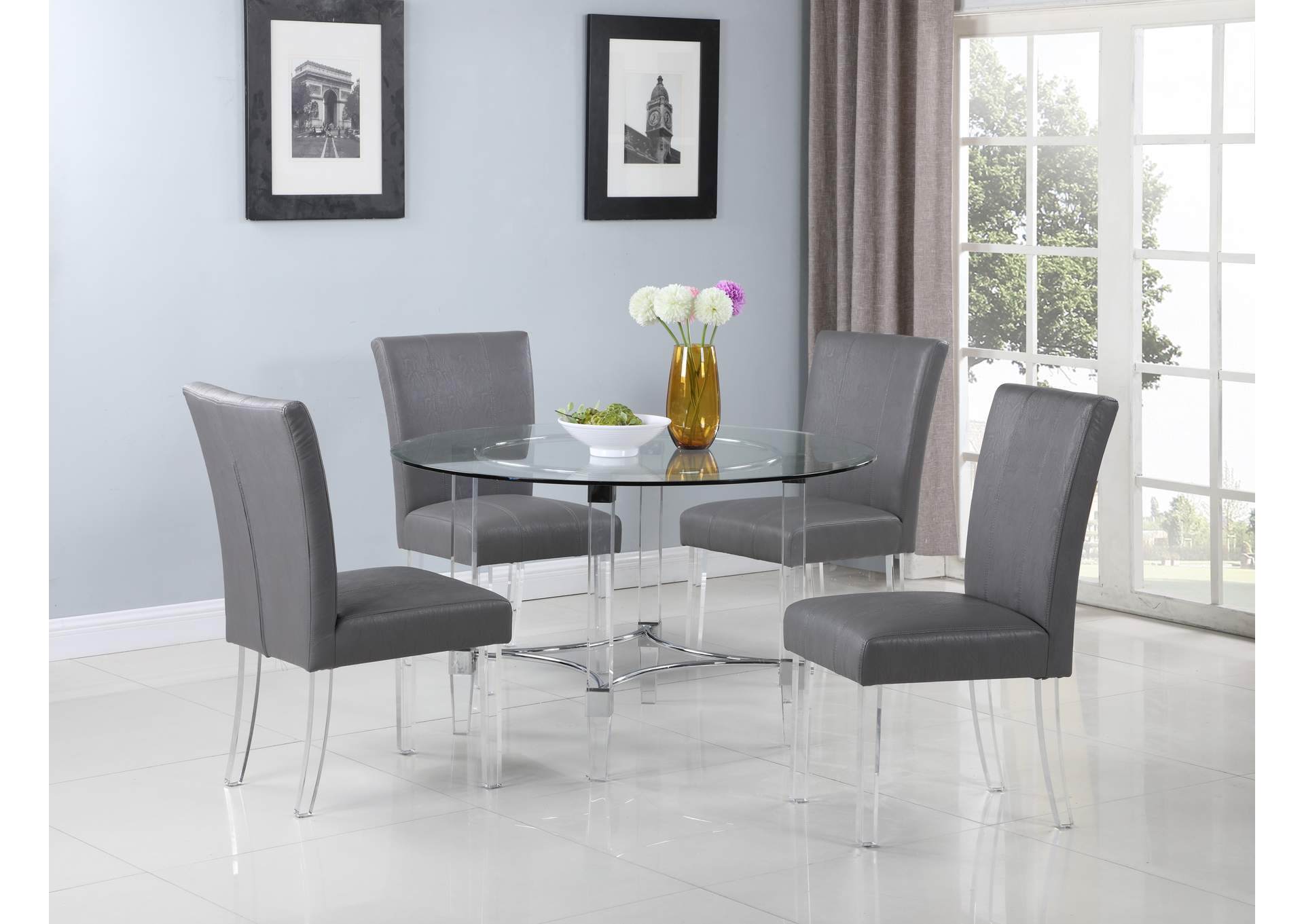 Contemporary Dining Set With Round Glass Dining Table & Parson Chairs