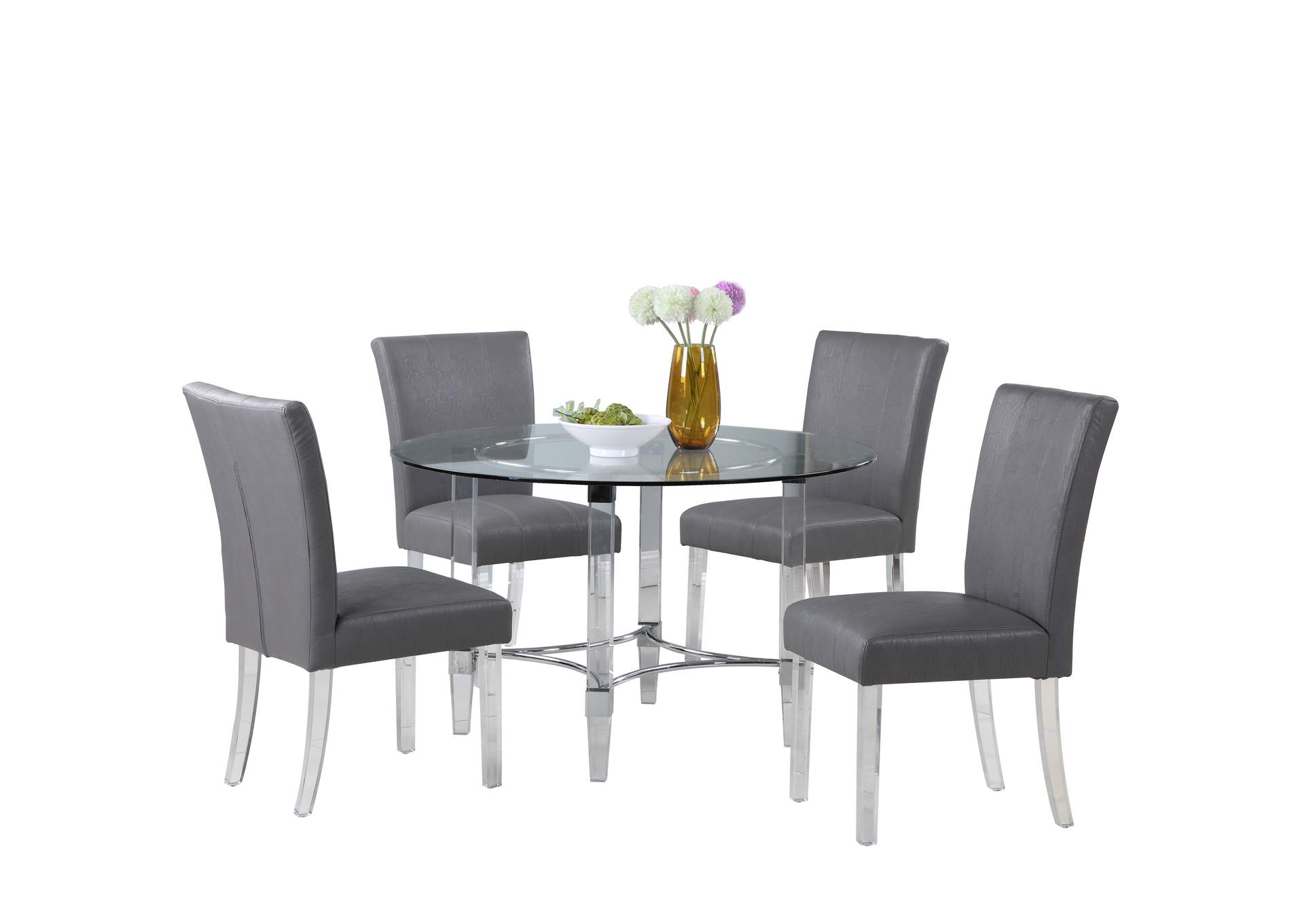 Contemporary Dining Set With Round Glass Dining Table & Parson Chairs image 3