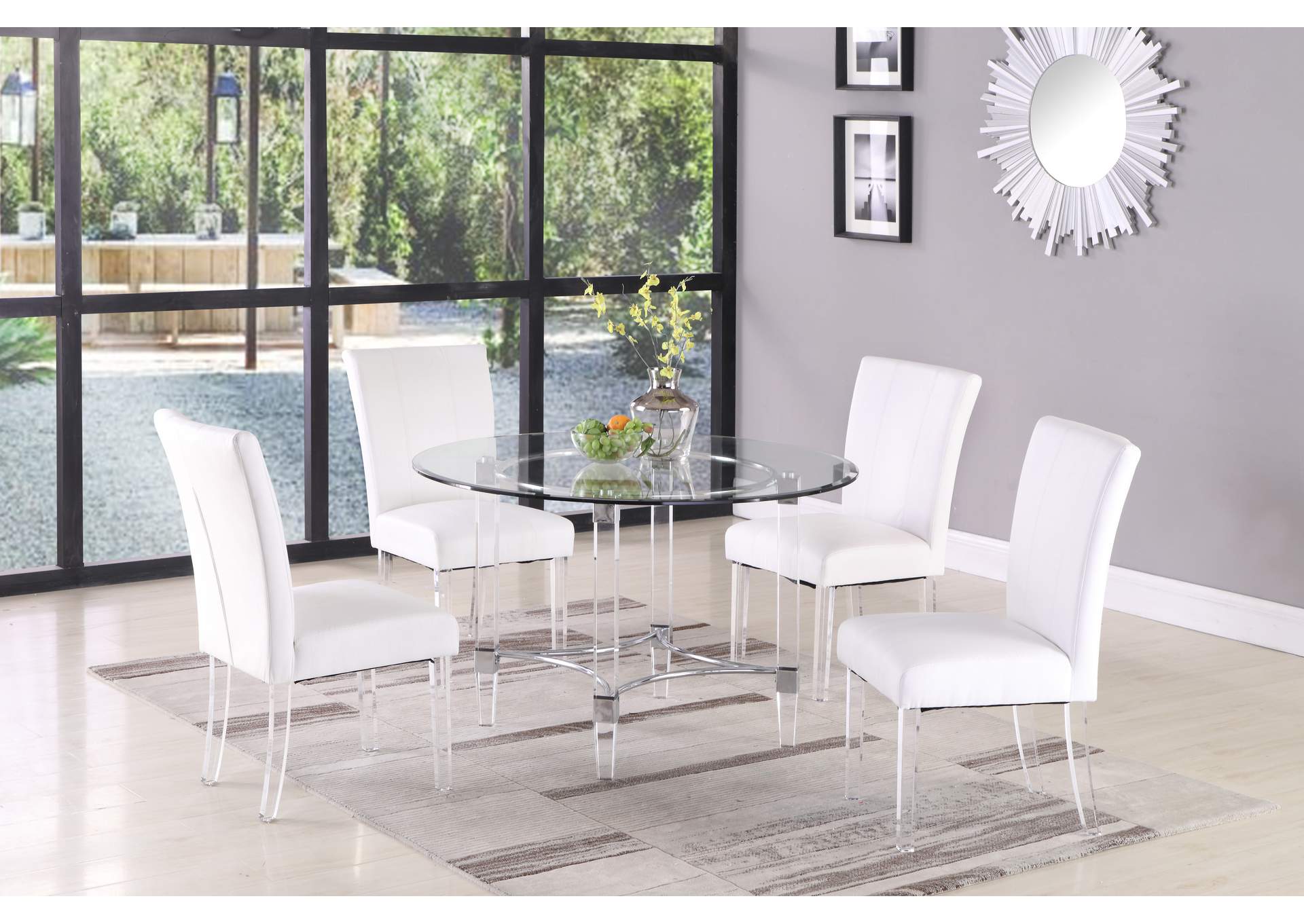 Contemporary Dining Set With Round Glass Dining Table & Parson Chairs image 1