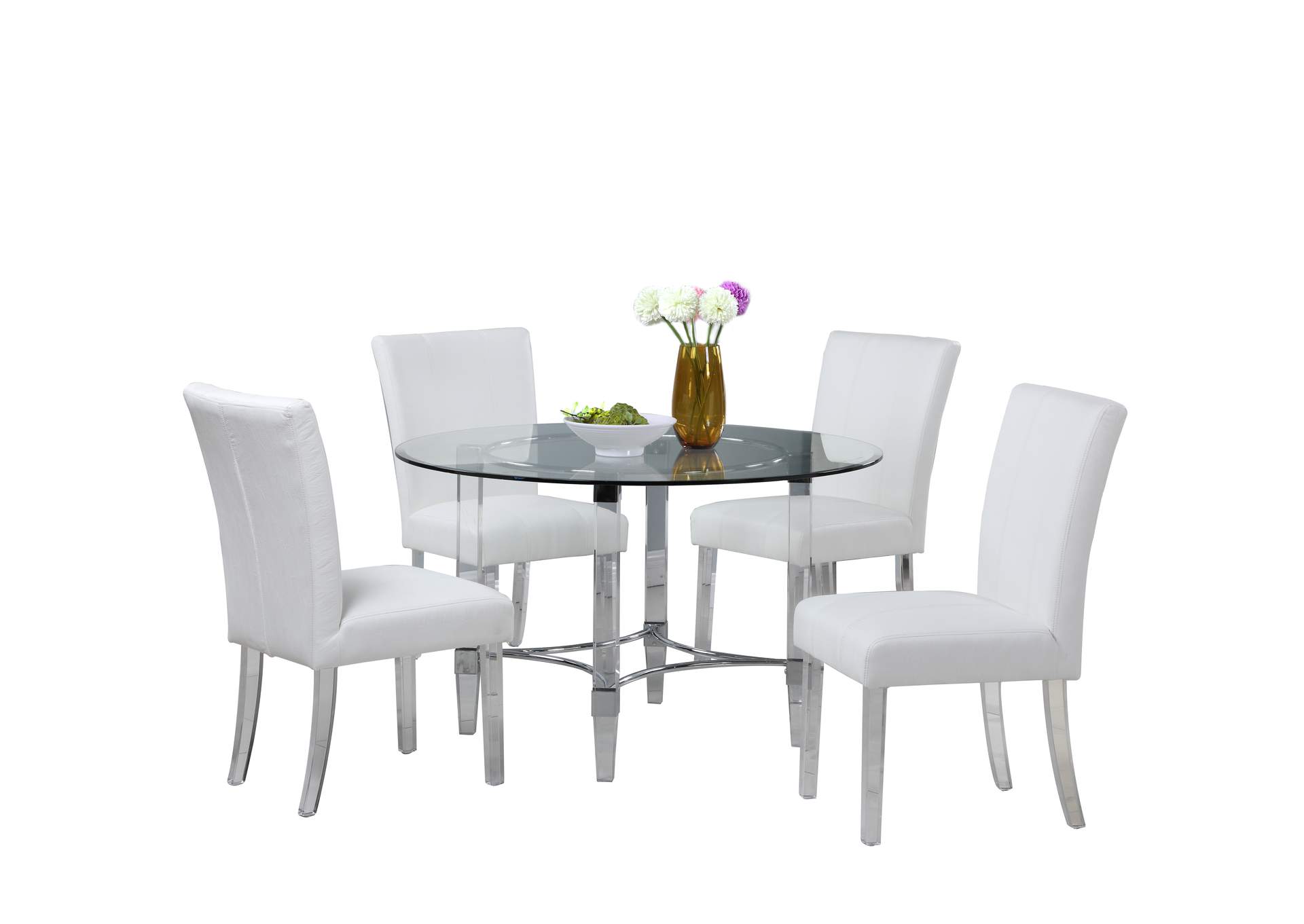 Contemporary Dining Set With Round Glass Dining Table & Parson Chairs image 3