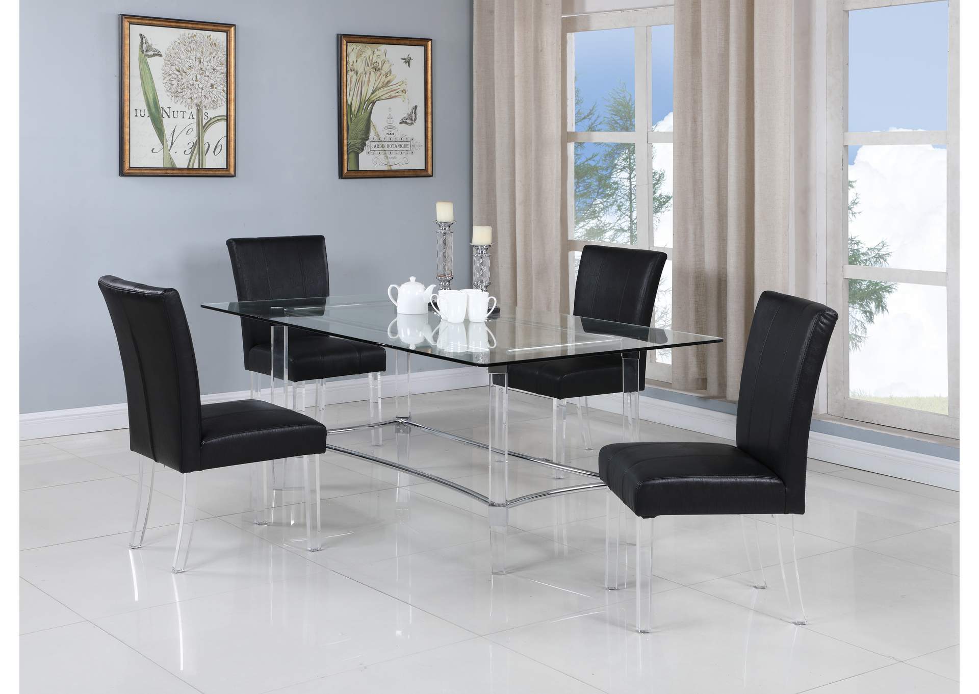 Contemporary Dining Set With Rectangular Glass Dining Table & Parson Chairs image 1