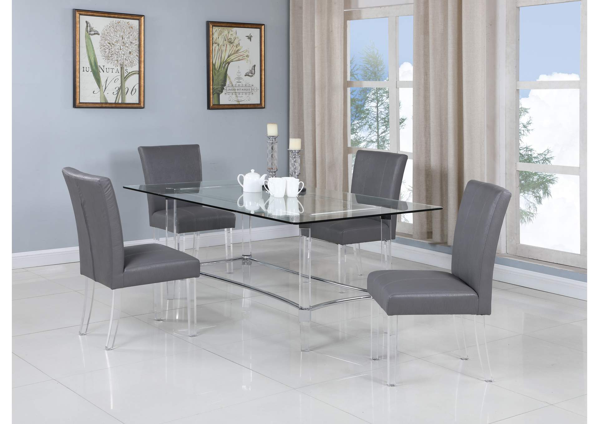 Contemporary Dining Set With Rectangular Glass Dining Table & Parson Chairs image 1