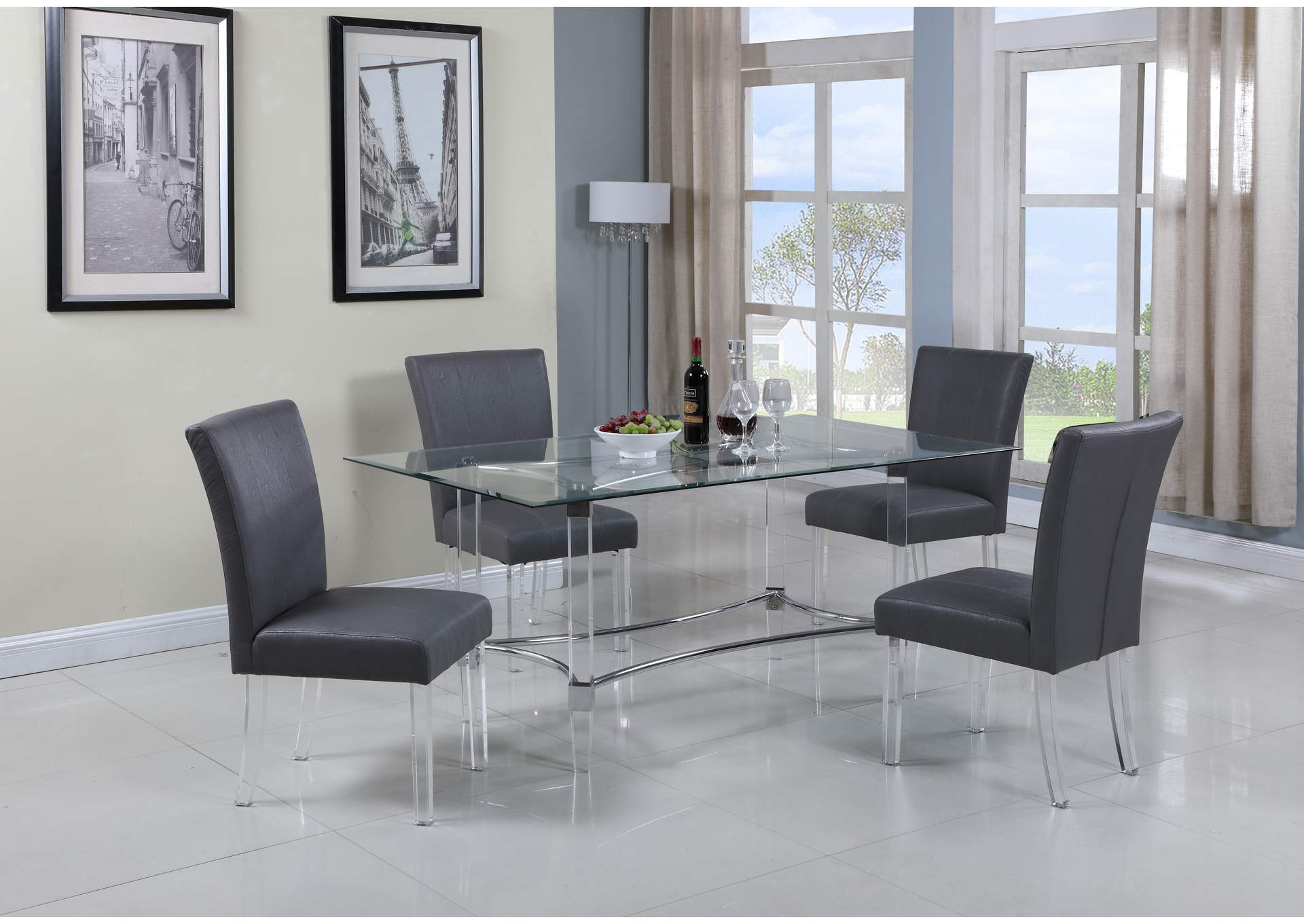 Contemporary Dining Set With Rectangular Glass Dining Table & Parson Chairs image 3