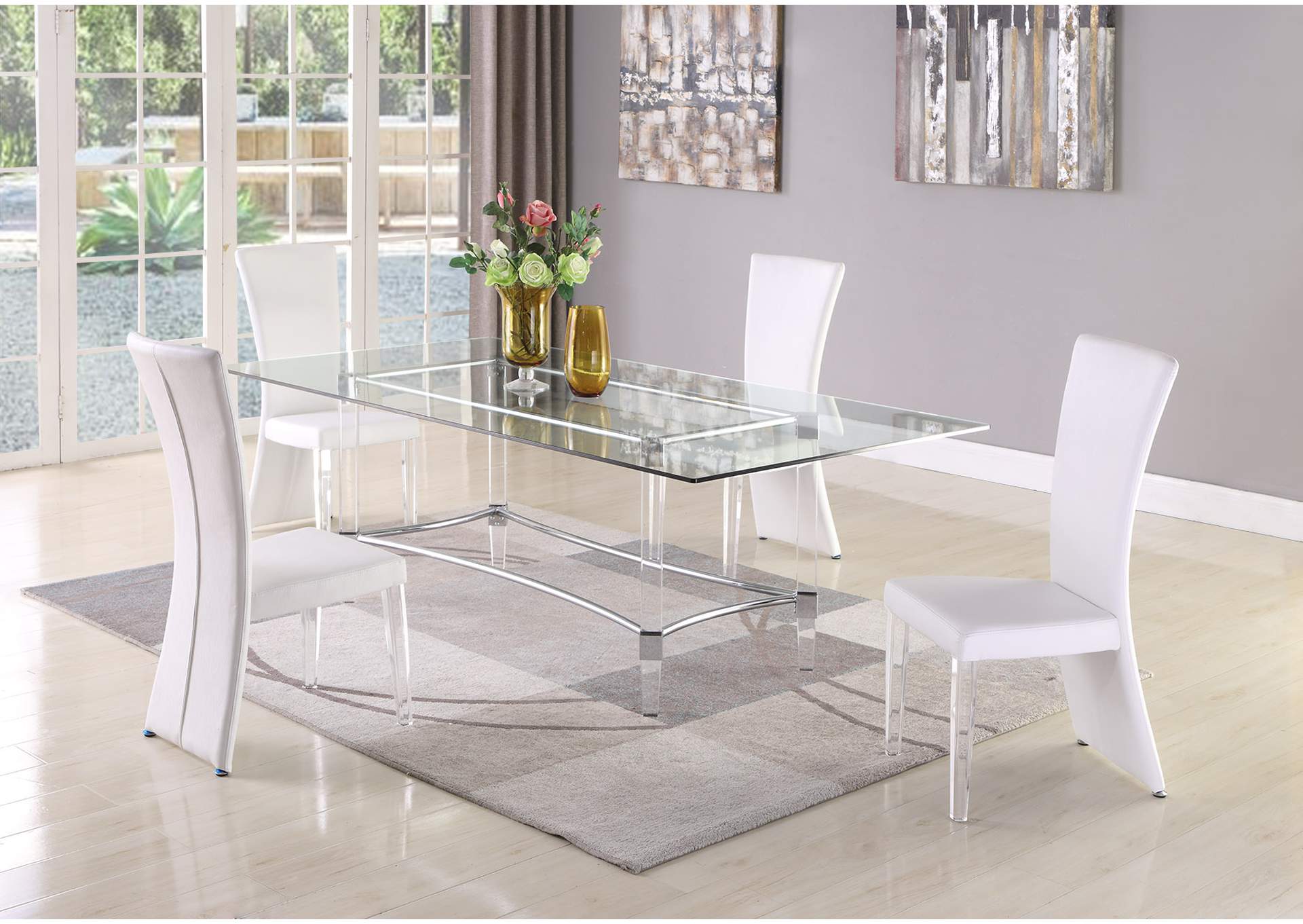 Contemporary Dining Set With Rectangular Glass Dining Table & High-Back Side Chairs image 1