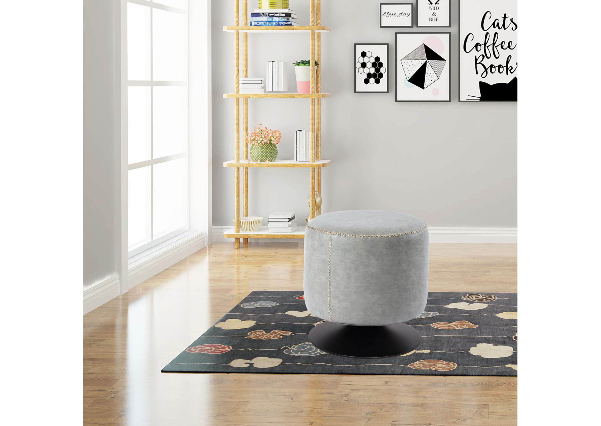 Round Vintage Upholstered Ottoman image 5