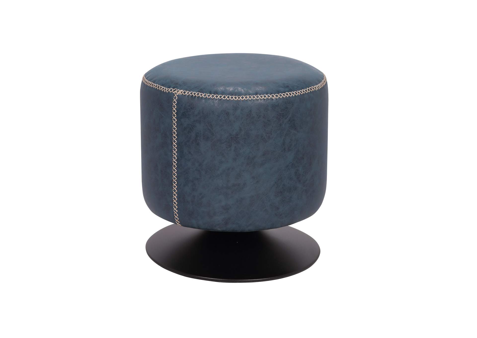 Round Vintage Upholstered Ottoman image 1