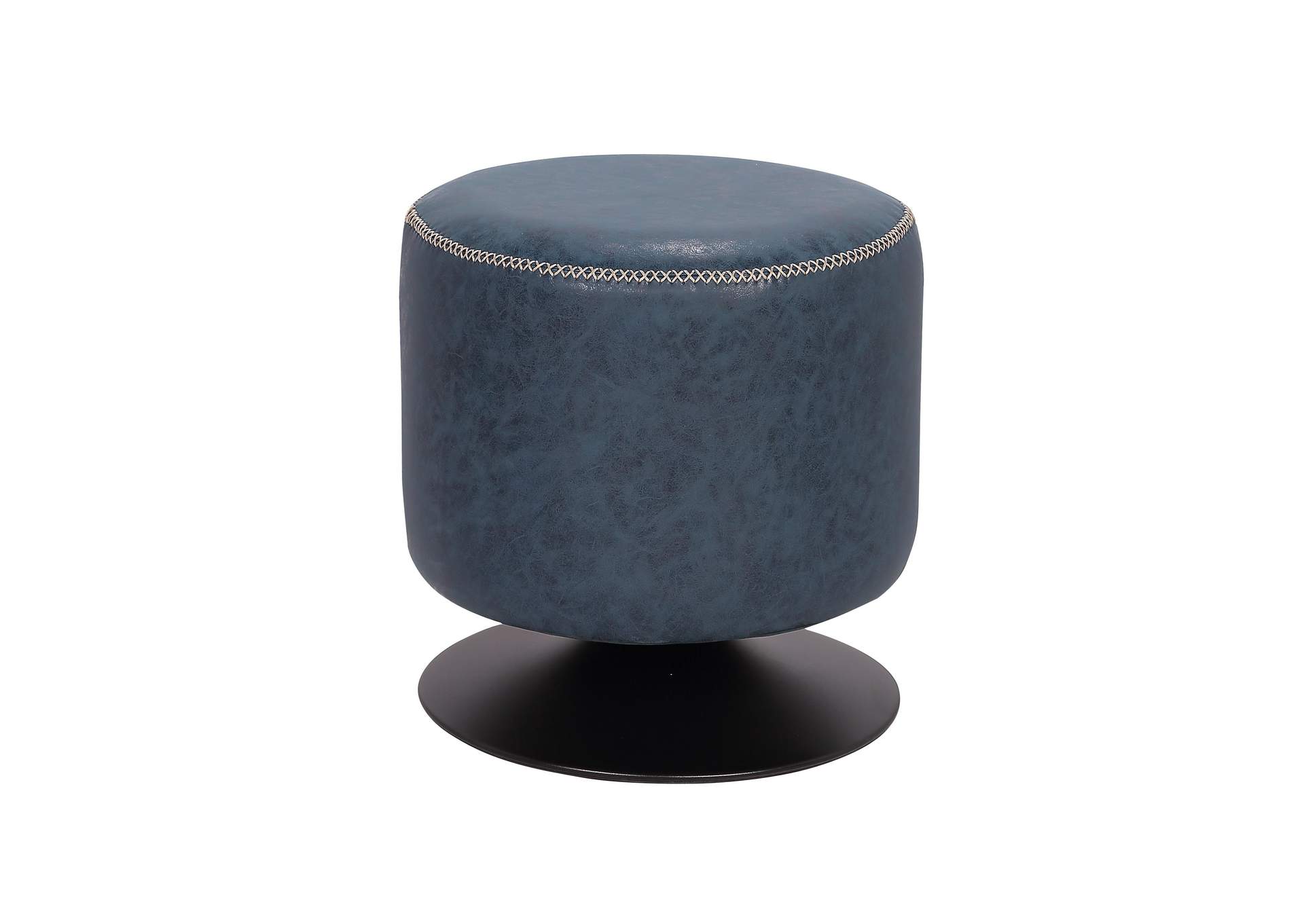 Round Vintage Upholstered Ottoman image 5