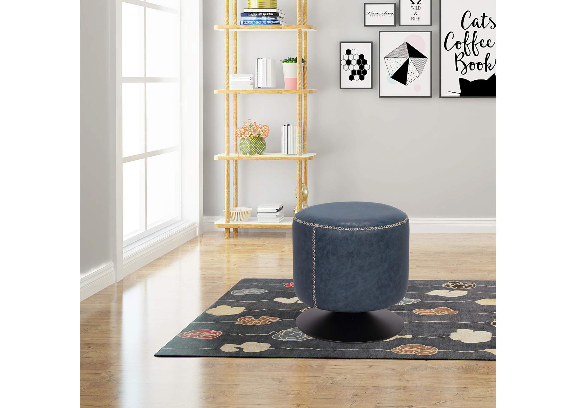 Round Vintage Upholstered Ottoman image 3
