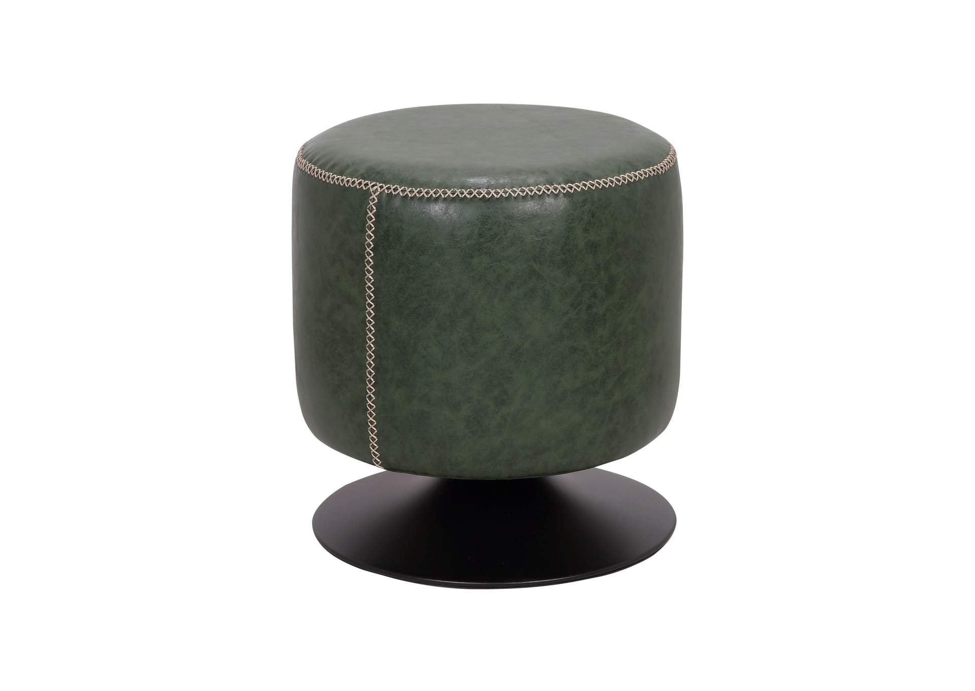 Round Vintage Upholstered Ottoman image 1