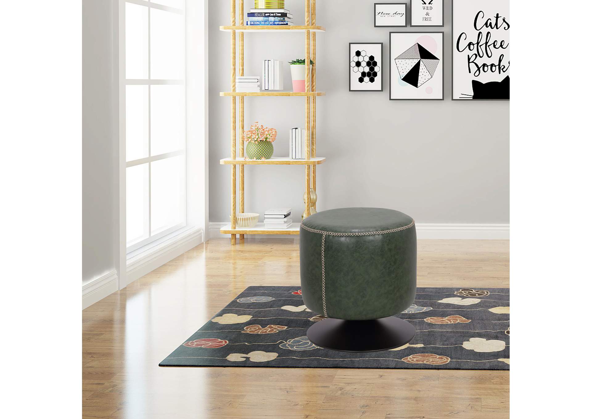 Round Vintage Upholstered Ottoman image 3