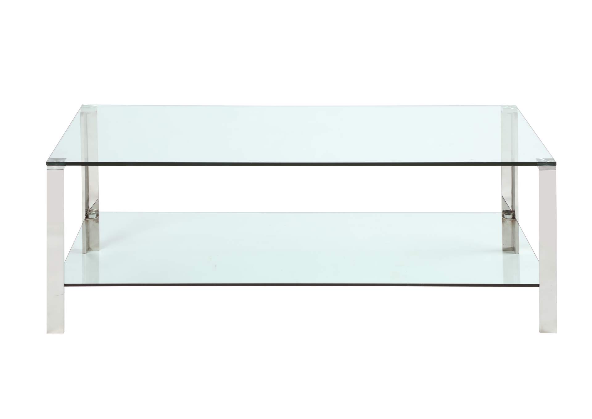Contemporary Rectangular Glass & Stainless Steel Cocktail Table image 4