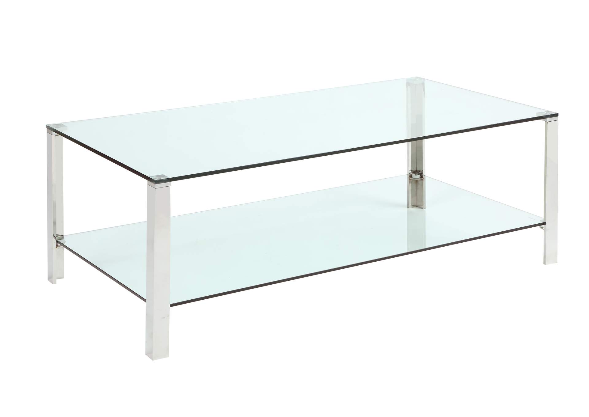 Contemporary Rectangular Glass & Stainless Steel Cocktail Table image 3