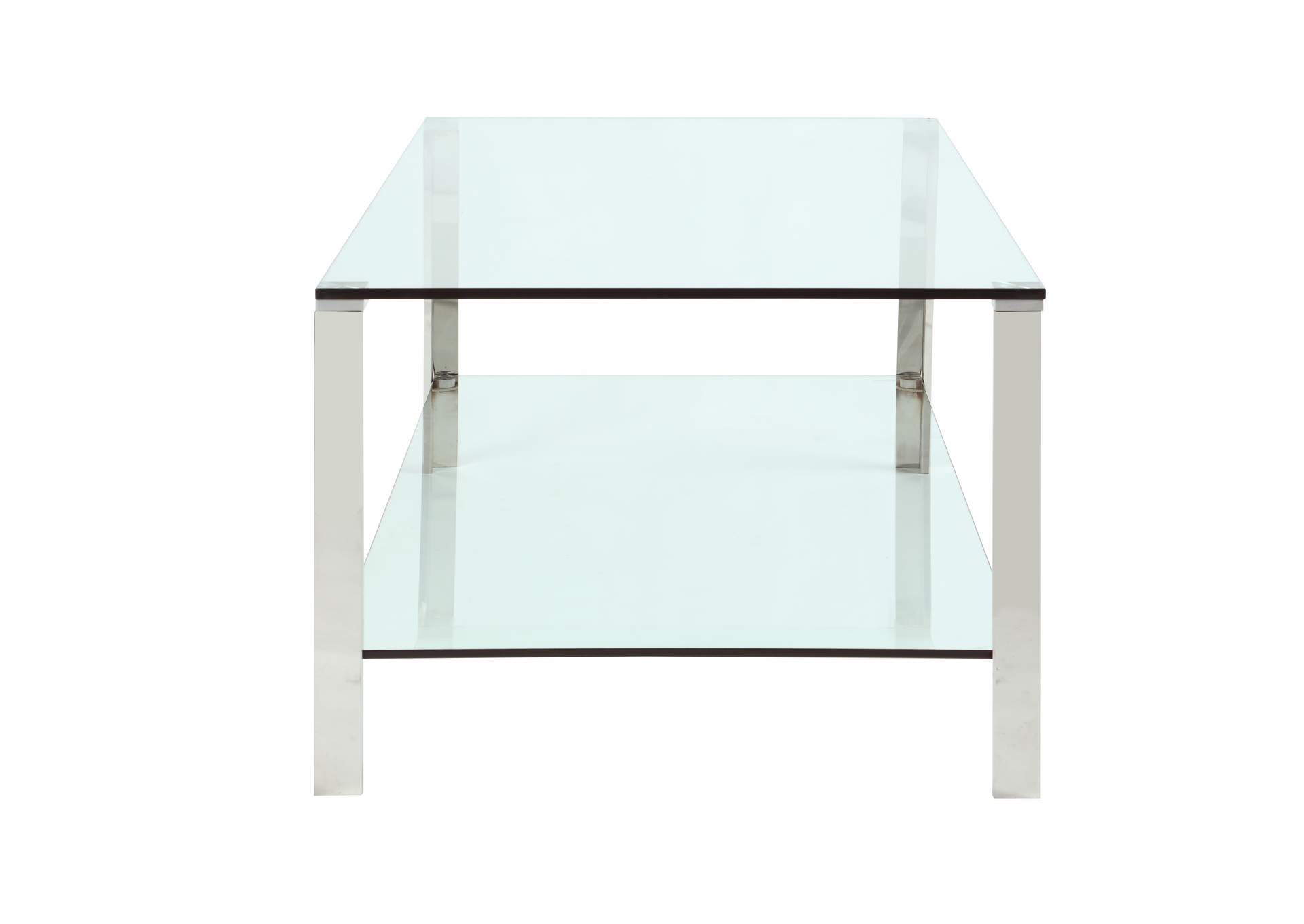 Contemporary Rectangular Glass & Stainless Steel Cocktail Table image 5