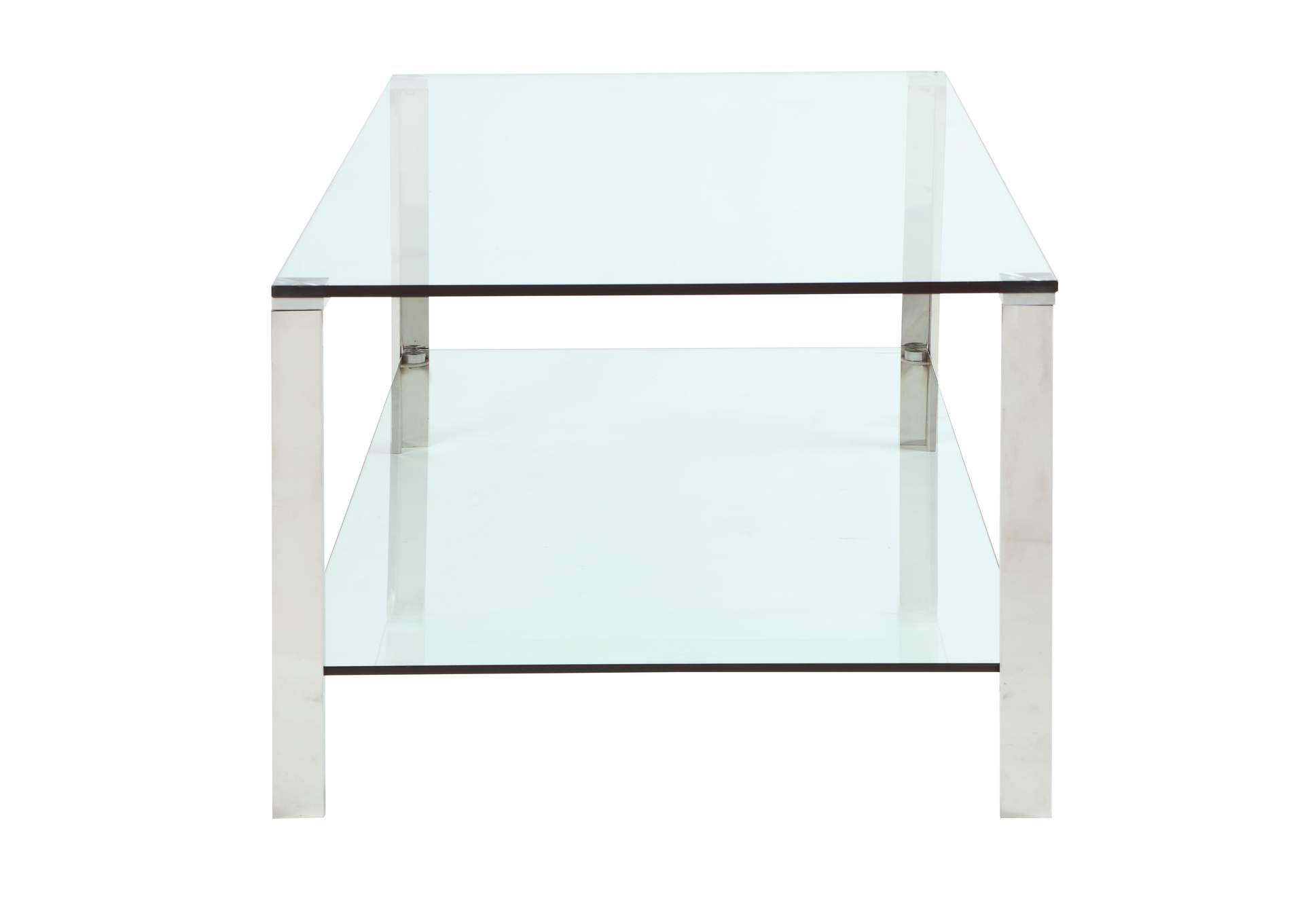 Contemporary Rectangular Glass & Stainless Steel Cocktail Table image 6